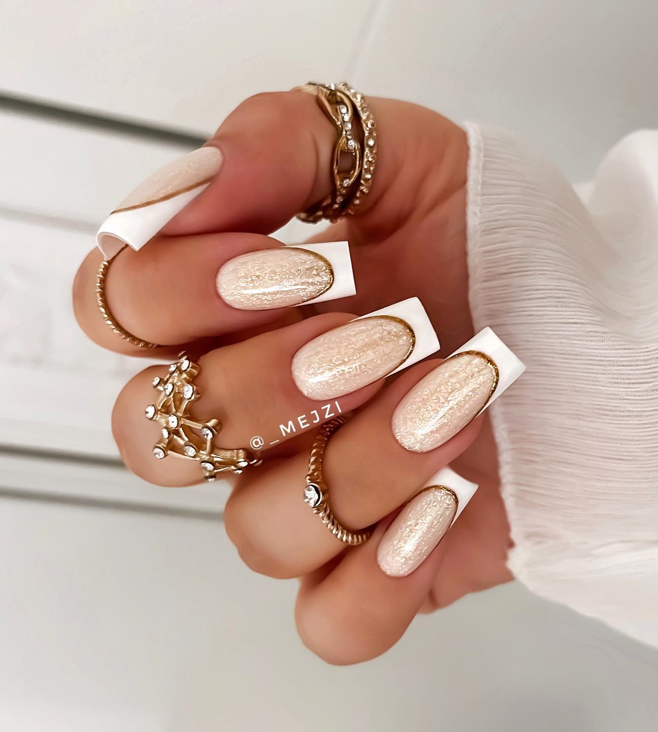 Sparkly Nails with White Tips