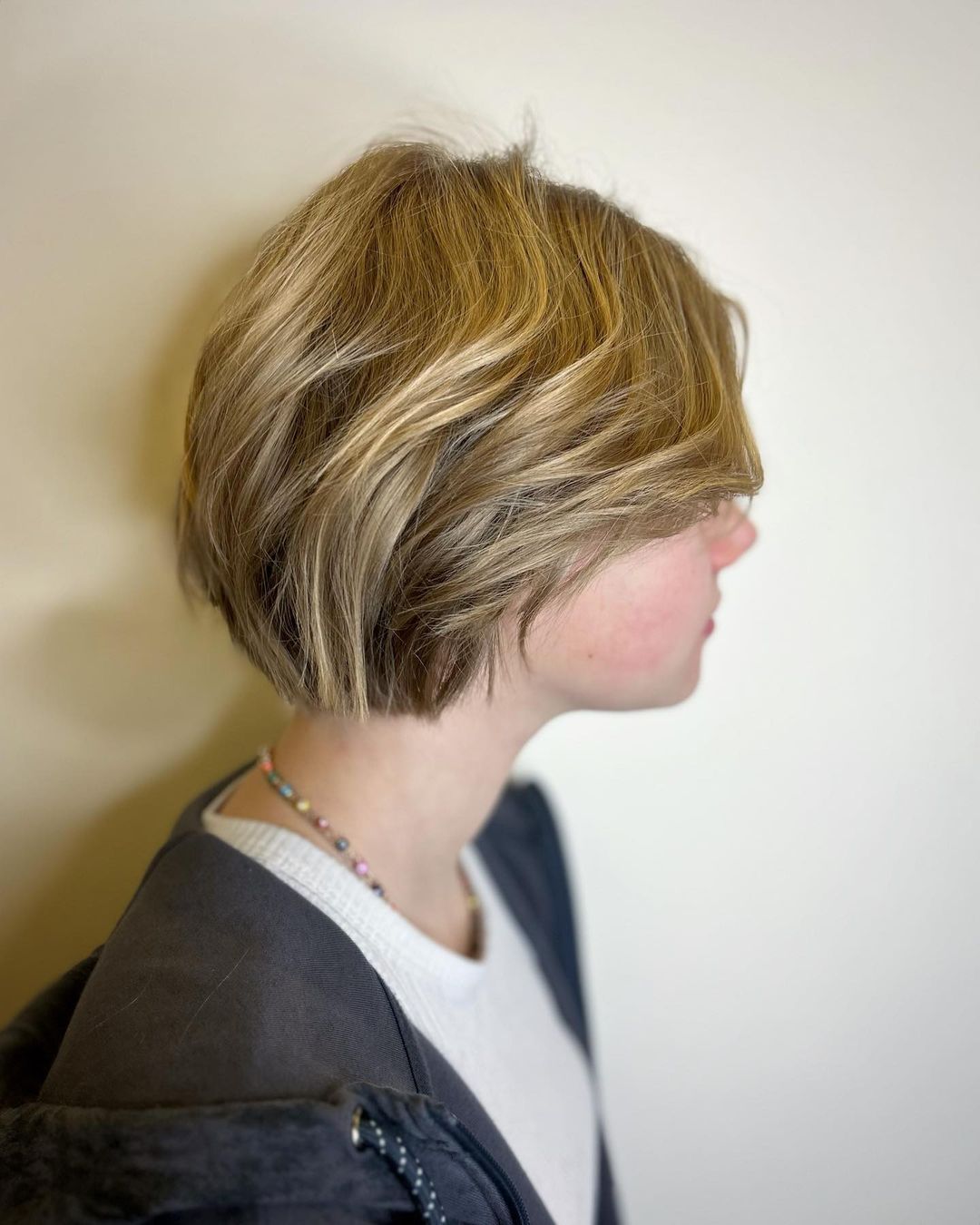 Wispy French Bob Cut on Honey Blonde Hair