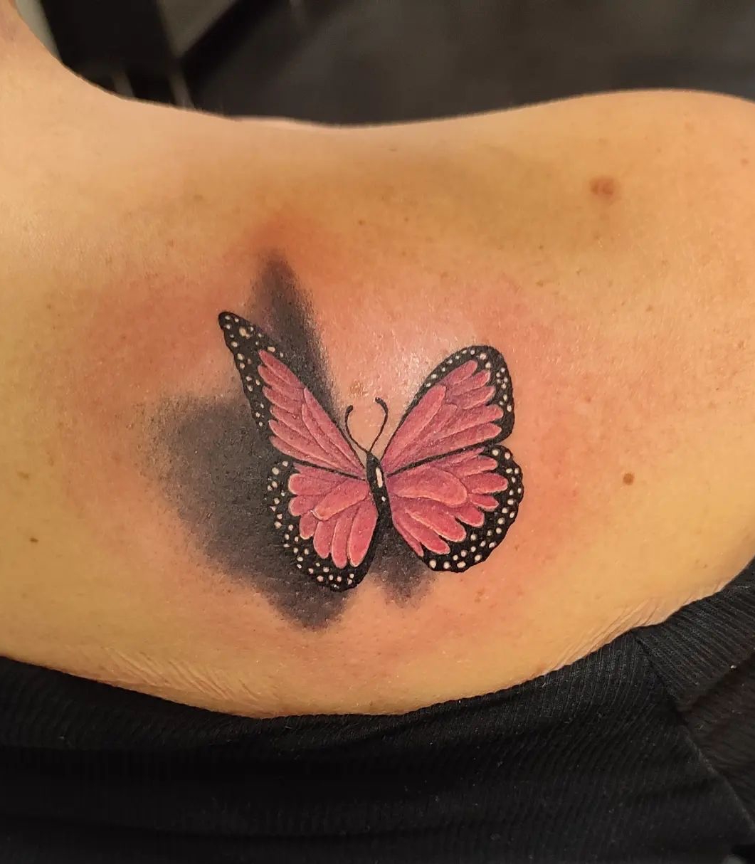 Colorful 3D Butterfly Tattoo on Shoulder