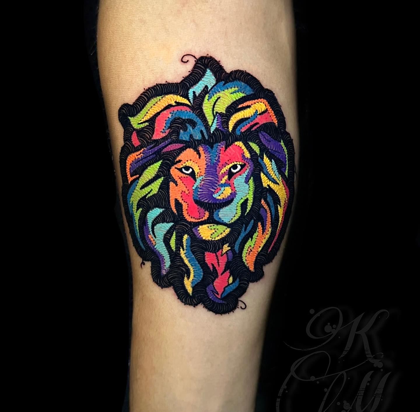 Colorful Lion Head Tattoo