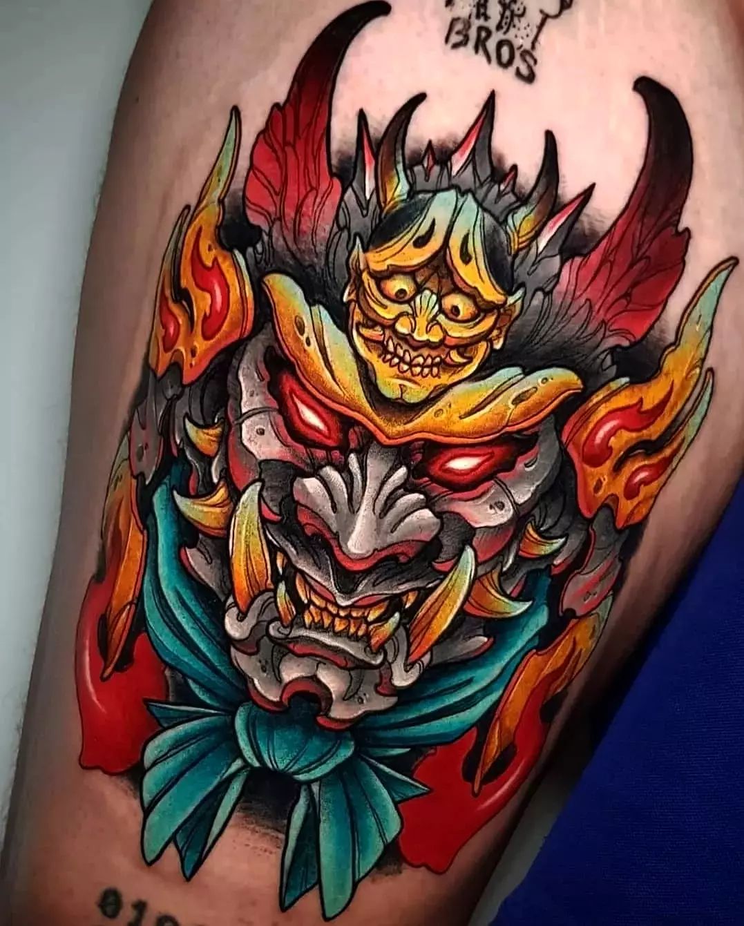 Colorful Samurai Tattoo on Leg
