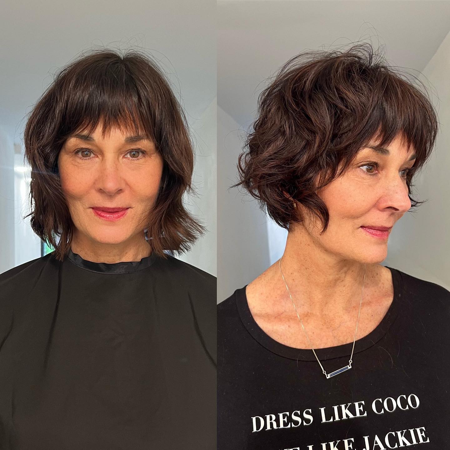 French Bob Cut on Wavy Dark Hair