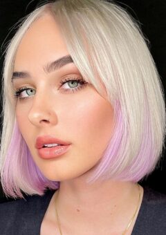 Lavender Peekaboo Highlights on Short Blonde Hair