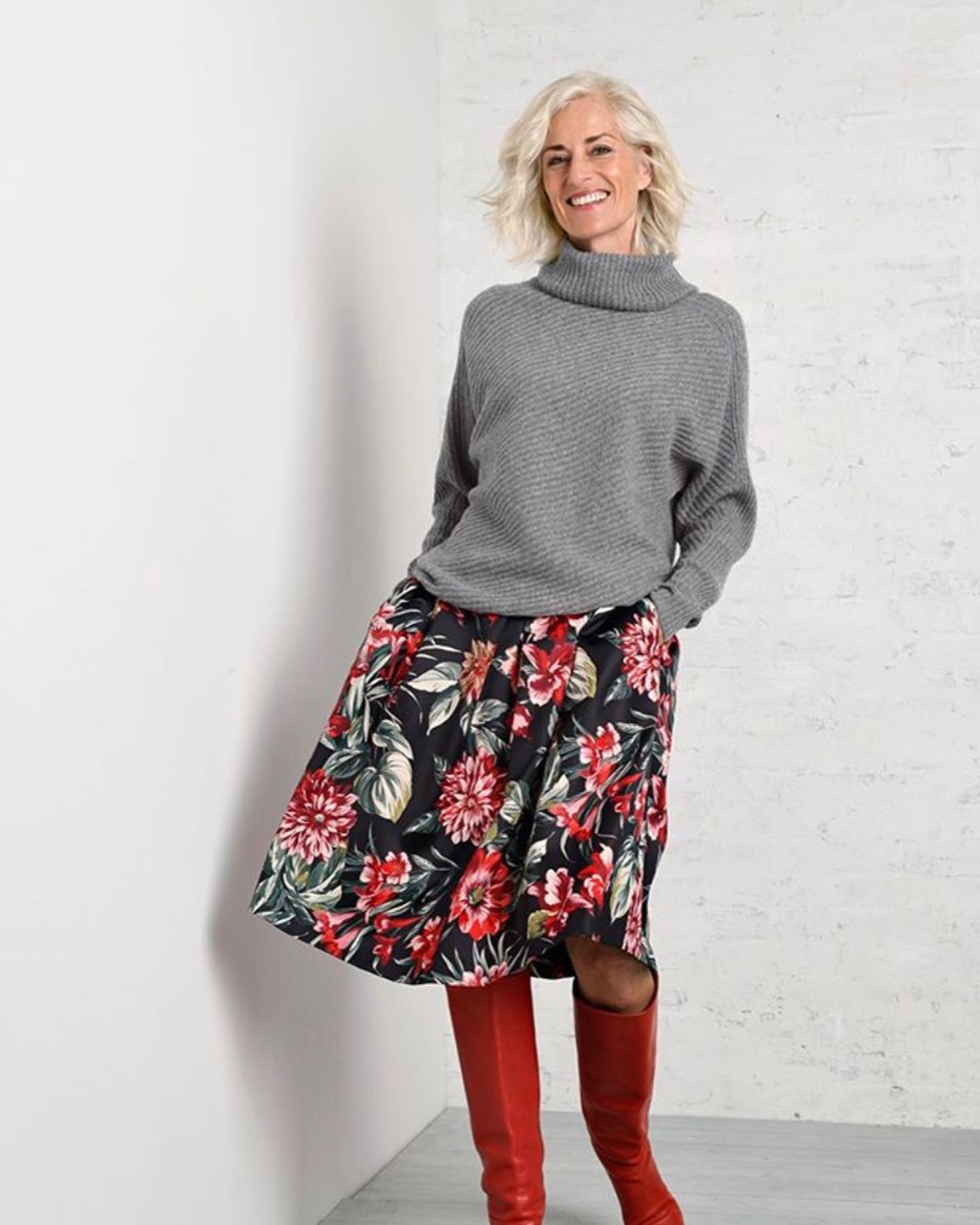 Light Skirt with Thick Gray Sweater