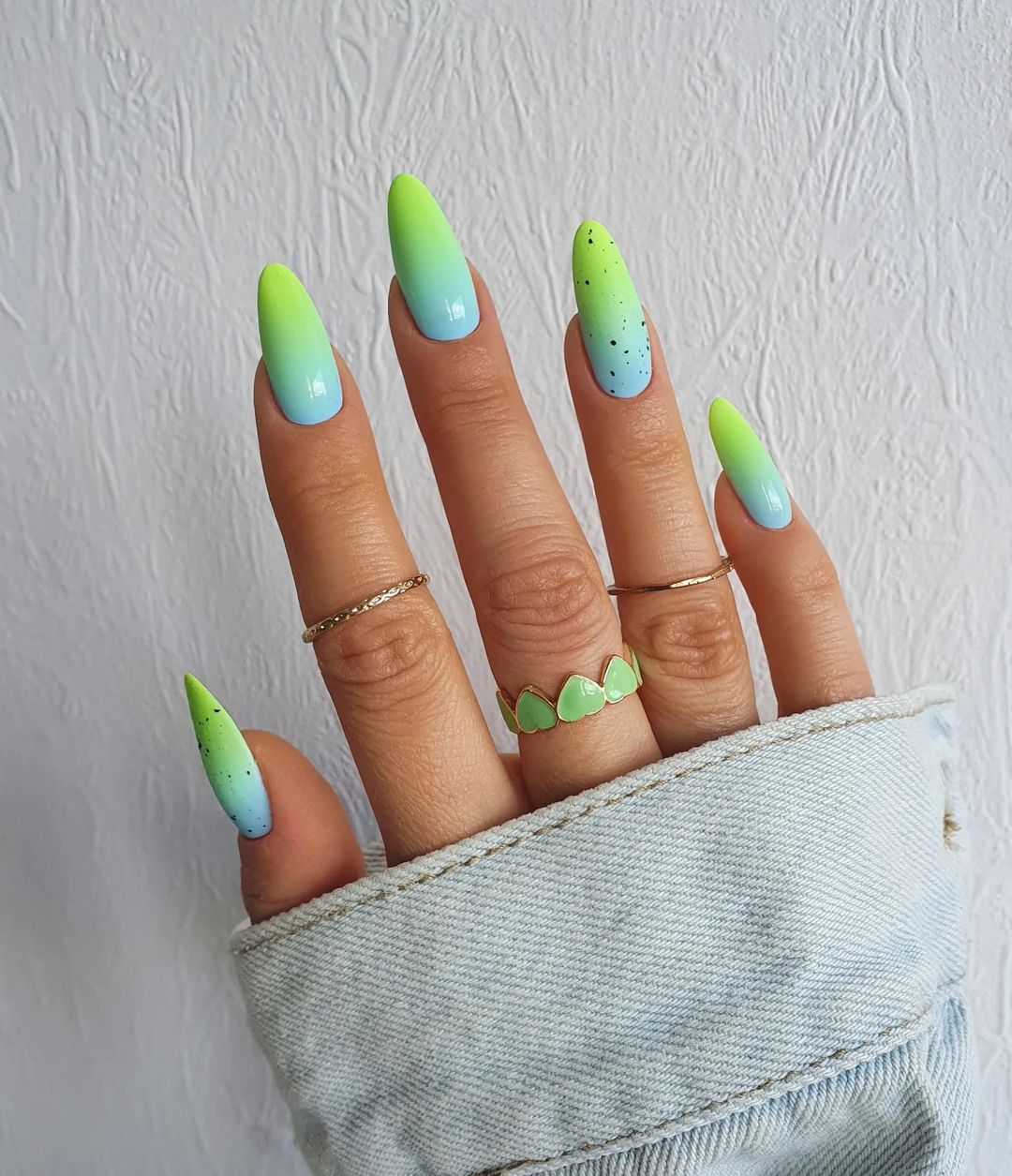 Long Round Blue to Green Ombre Nails