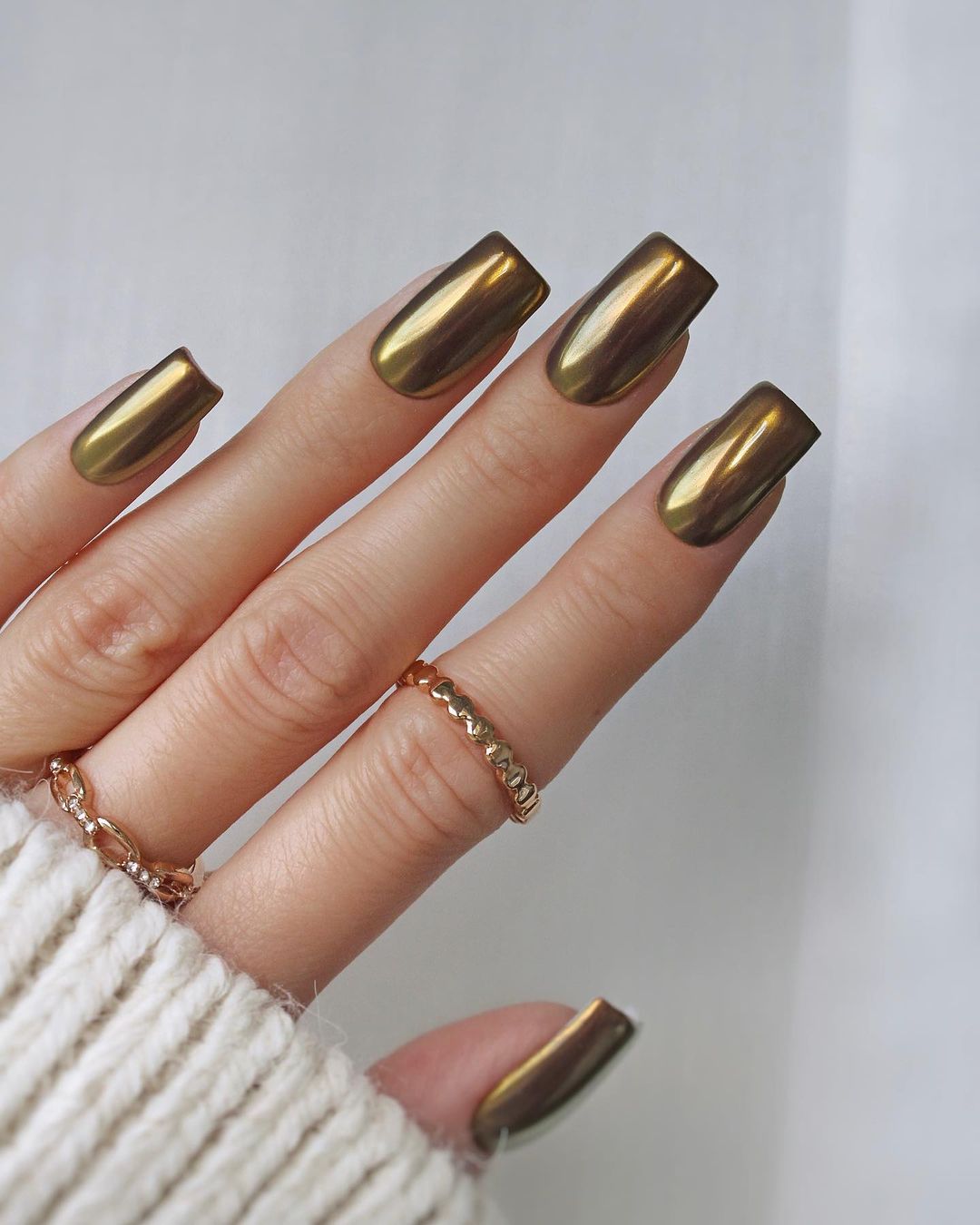 Long Square Gold Metallic Nails