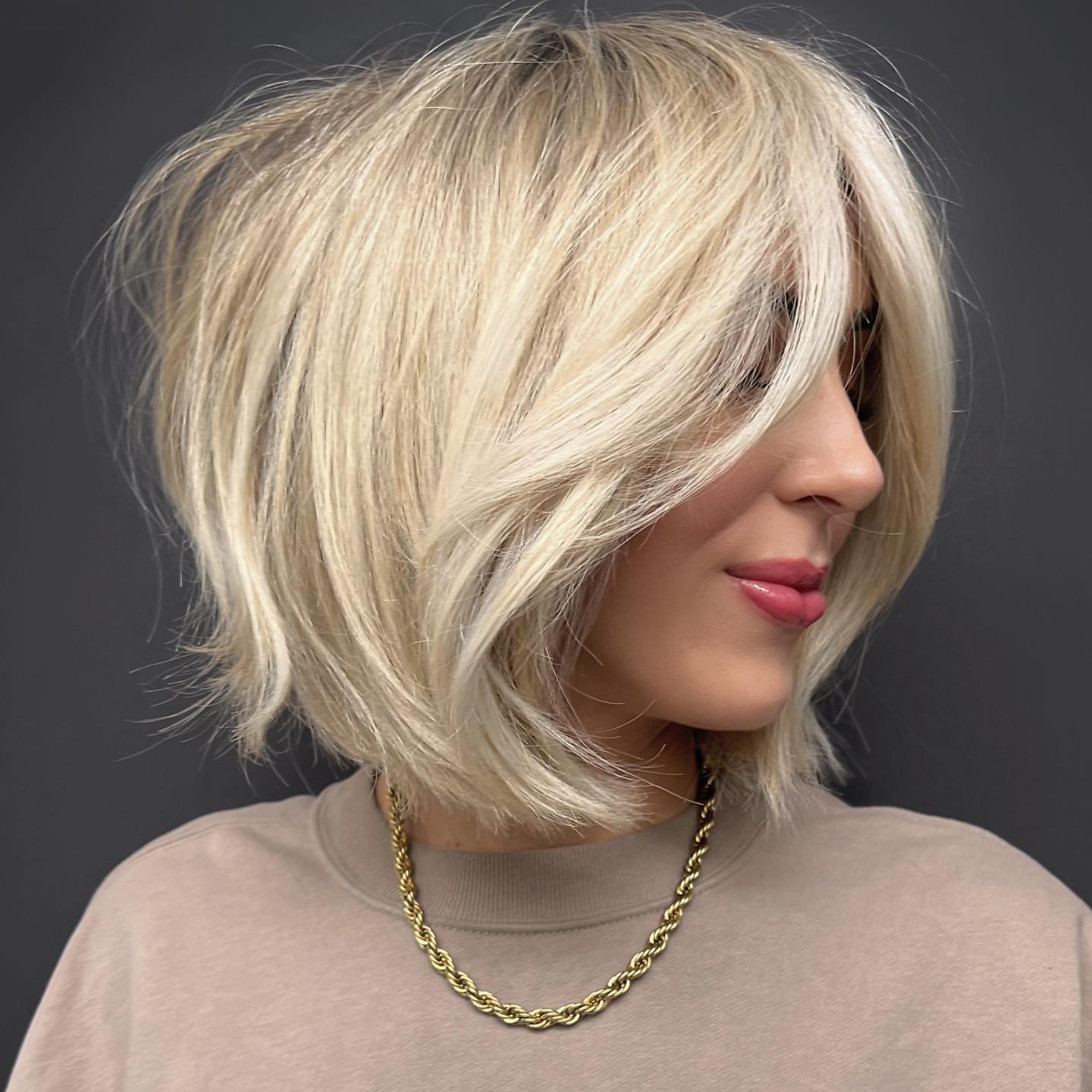 Neck Length Blunt Cut on Blonde Hair