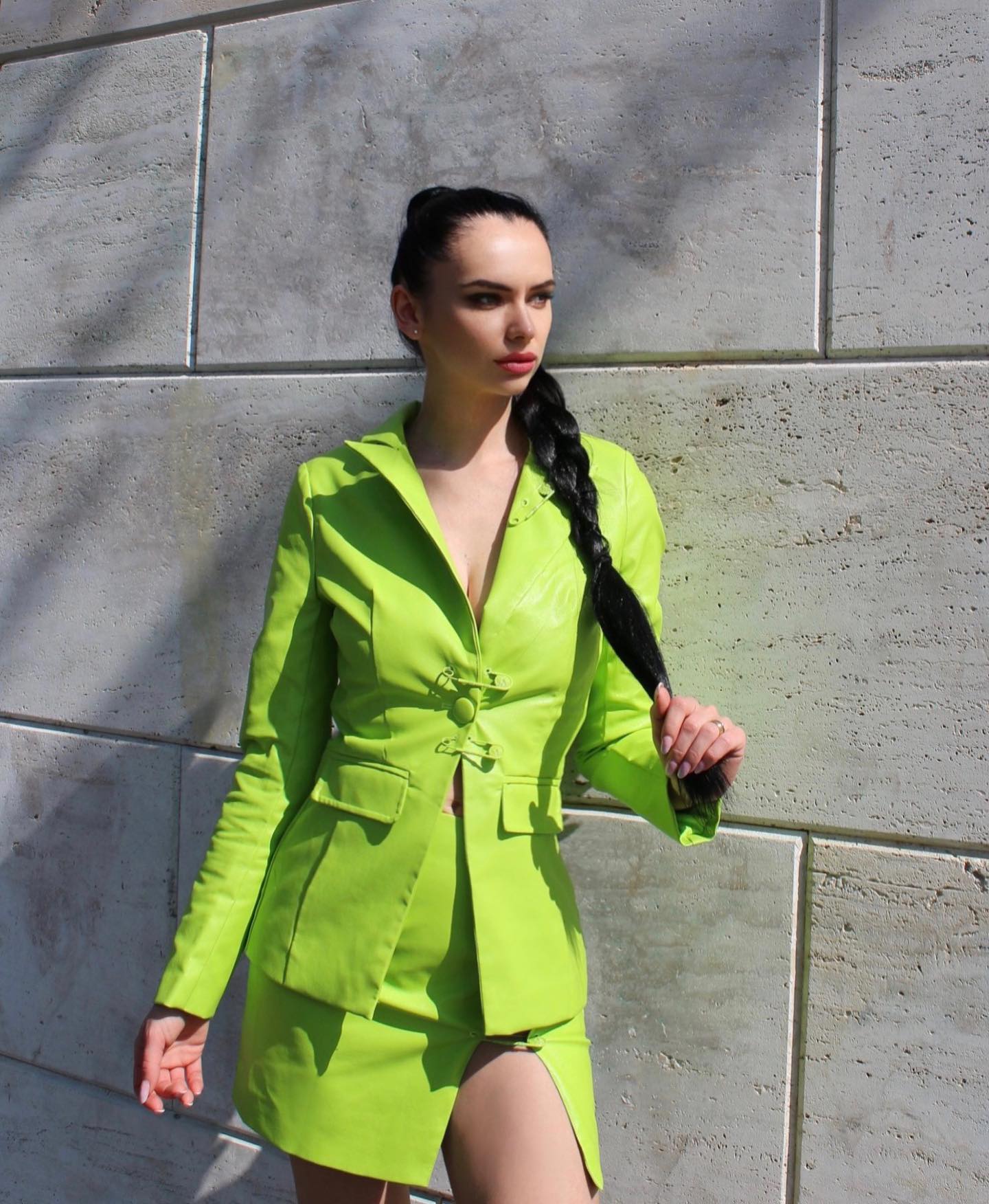 Neon Green Suit with Mini Skirt and Jacket