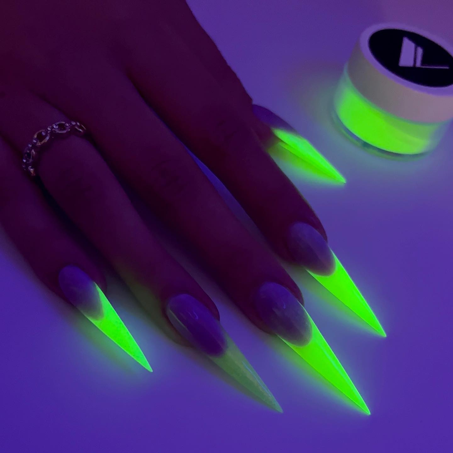 Pointy Green Glow in the Dark French Tips