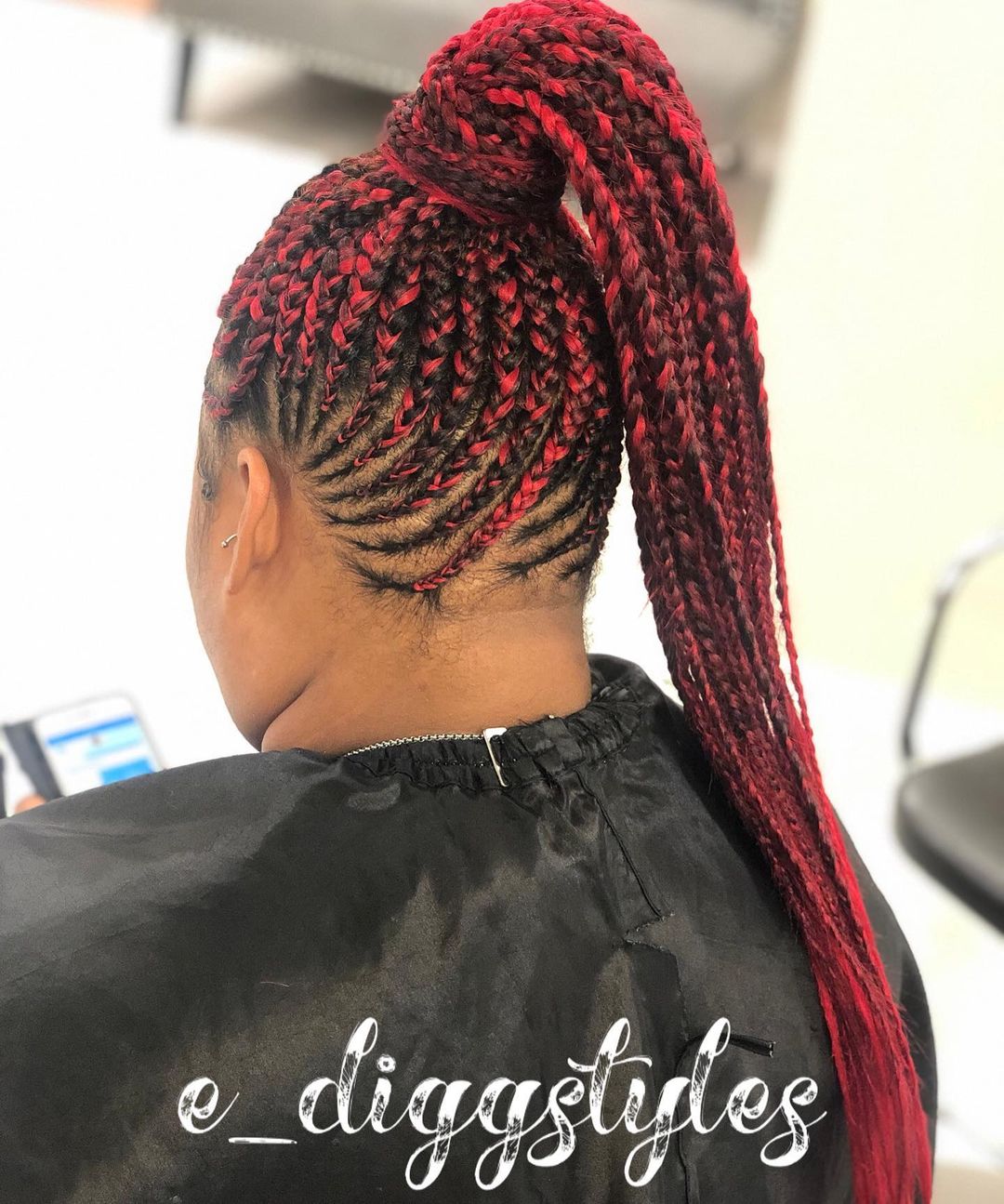 Senegalese Twist High Ponytail with Red Highlights