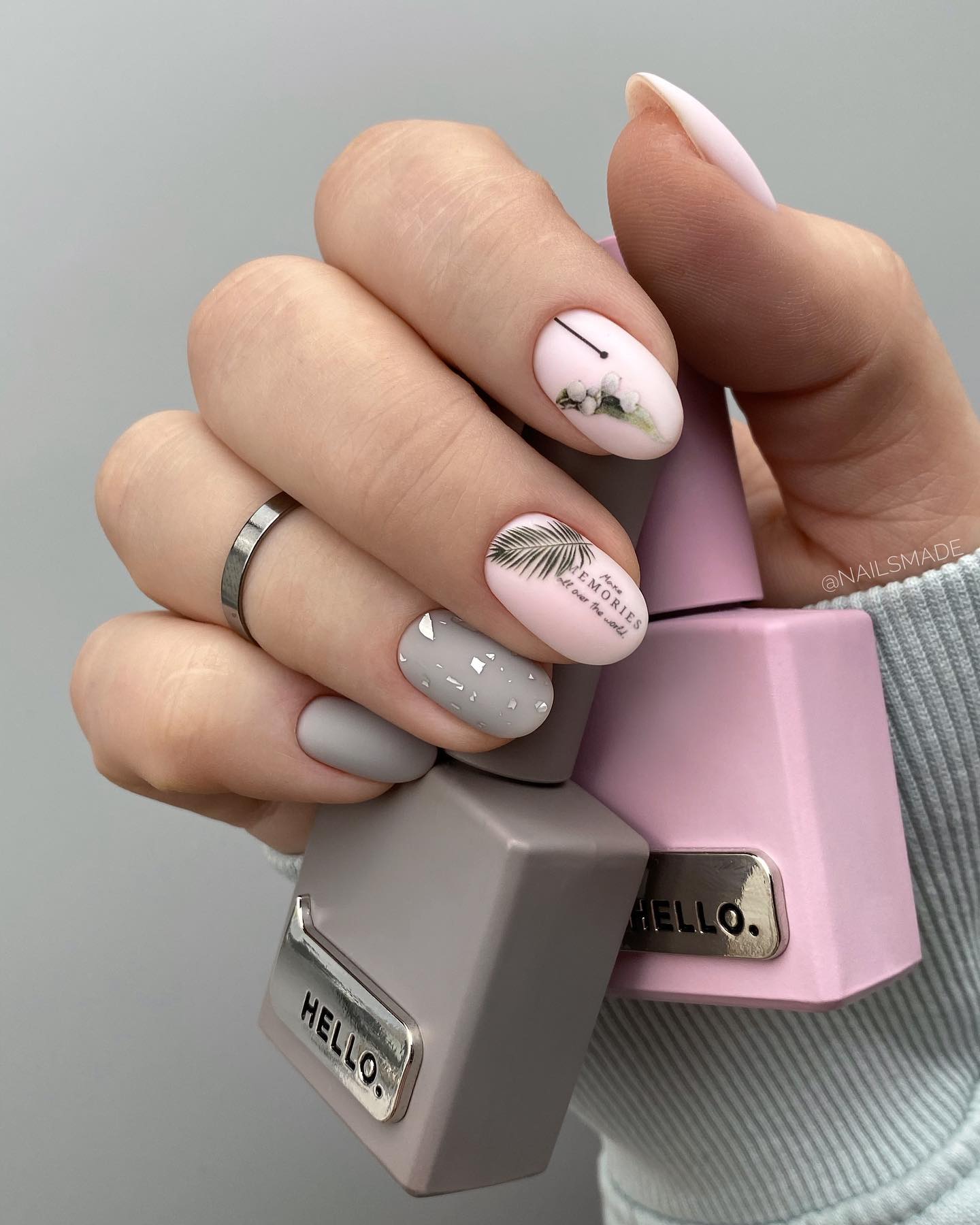 Short Nails with Writing Art