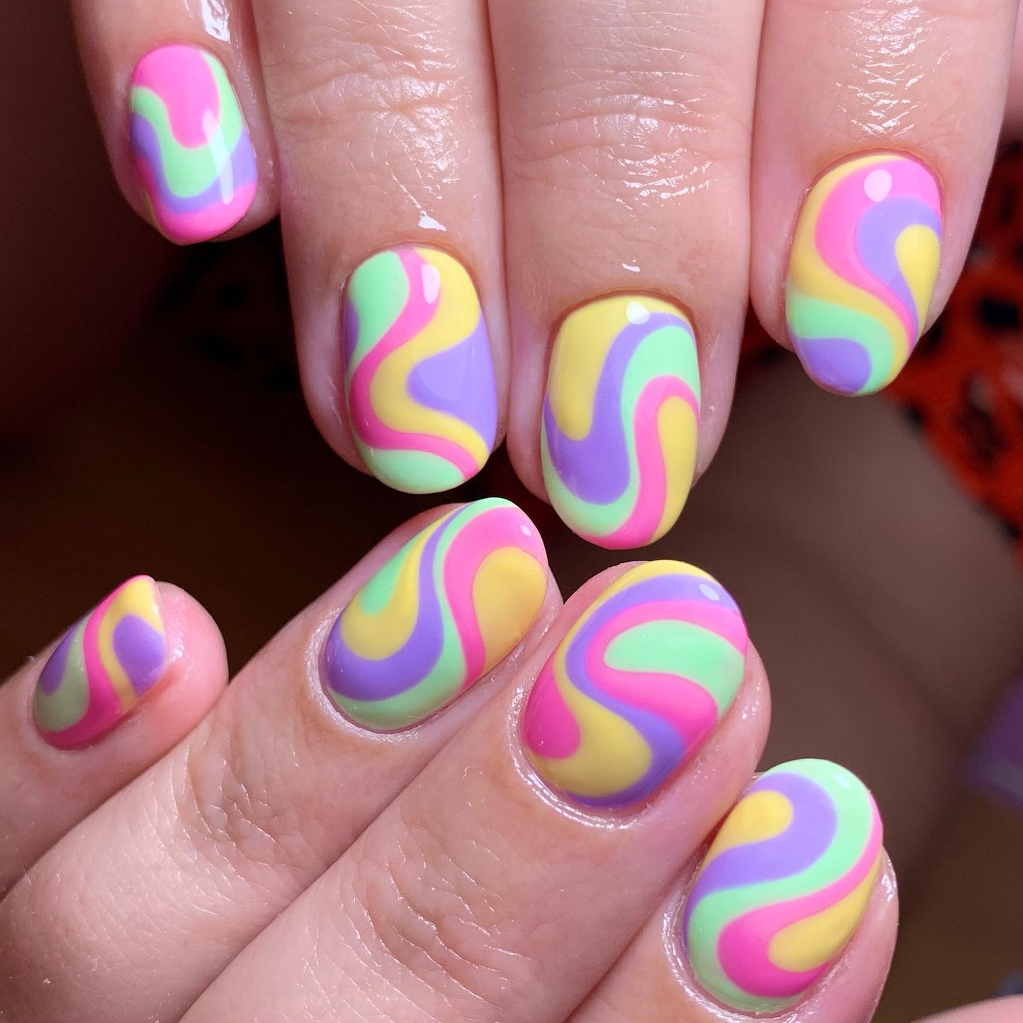 Short Round Rainbow Nails