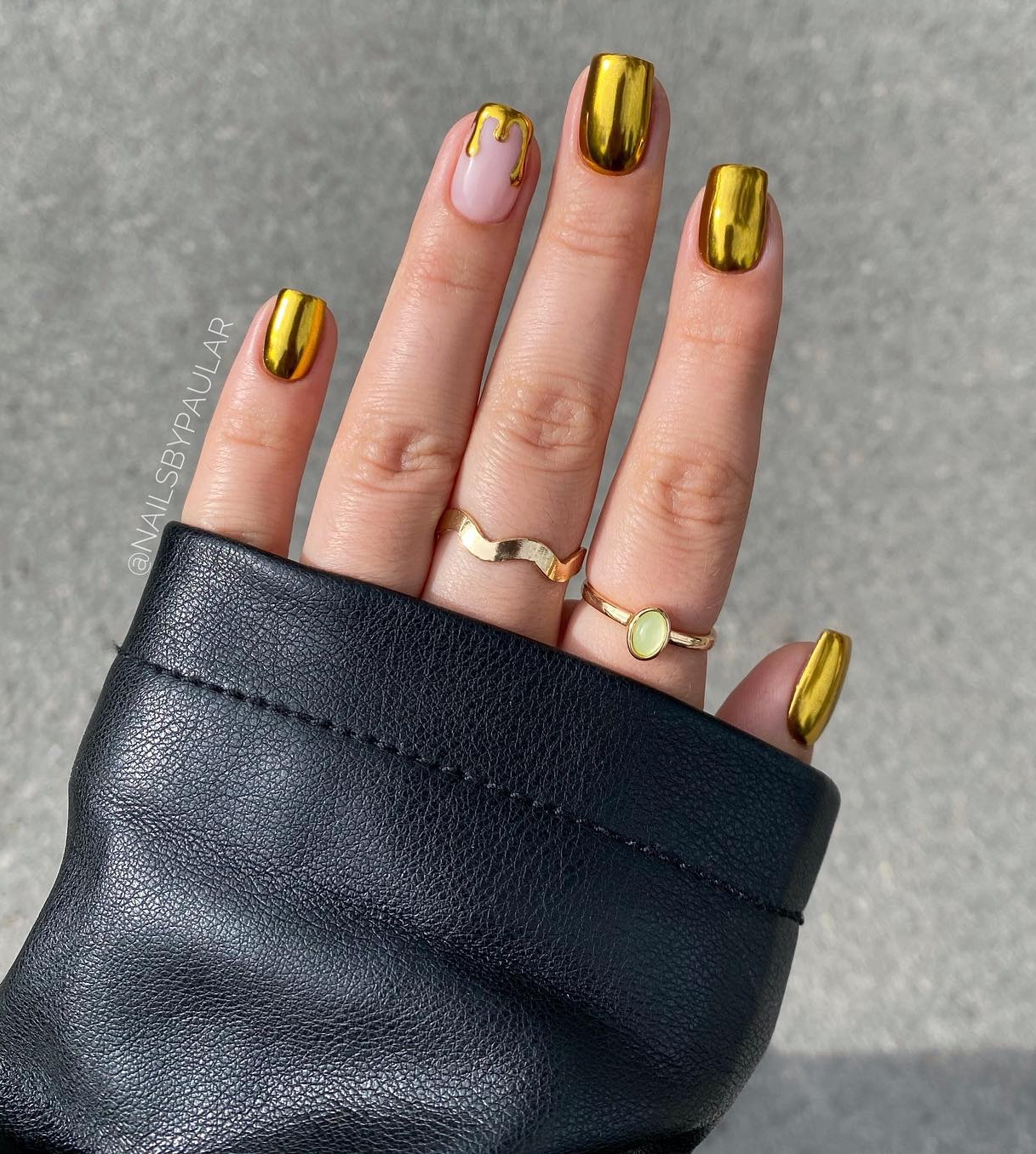 Short Square Gold Chrome Nails