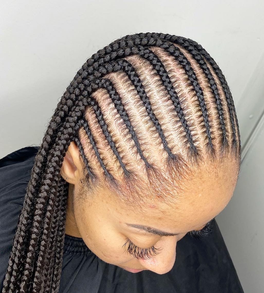 Small Stitch Braids on Long Black Hair