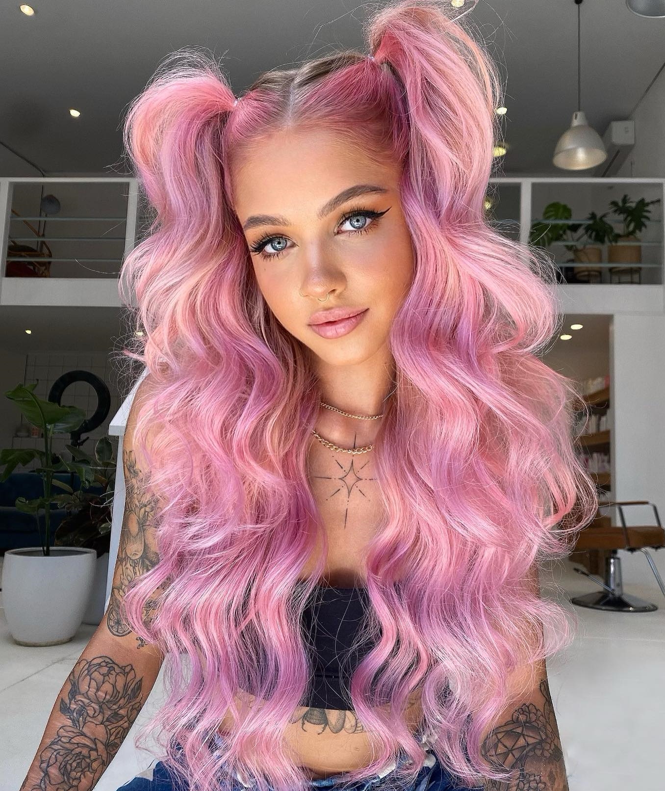 Two Pink Wavy Ponytails