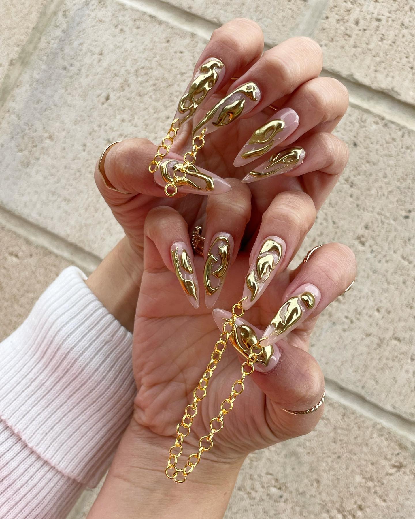 Acrylic Gold Chrome Nails