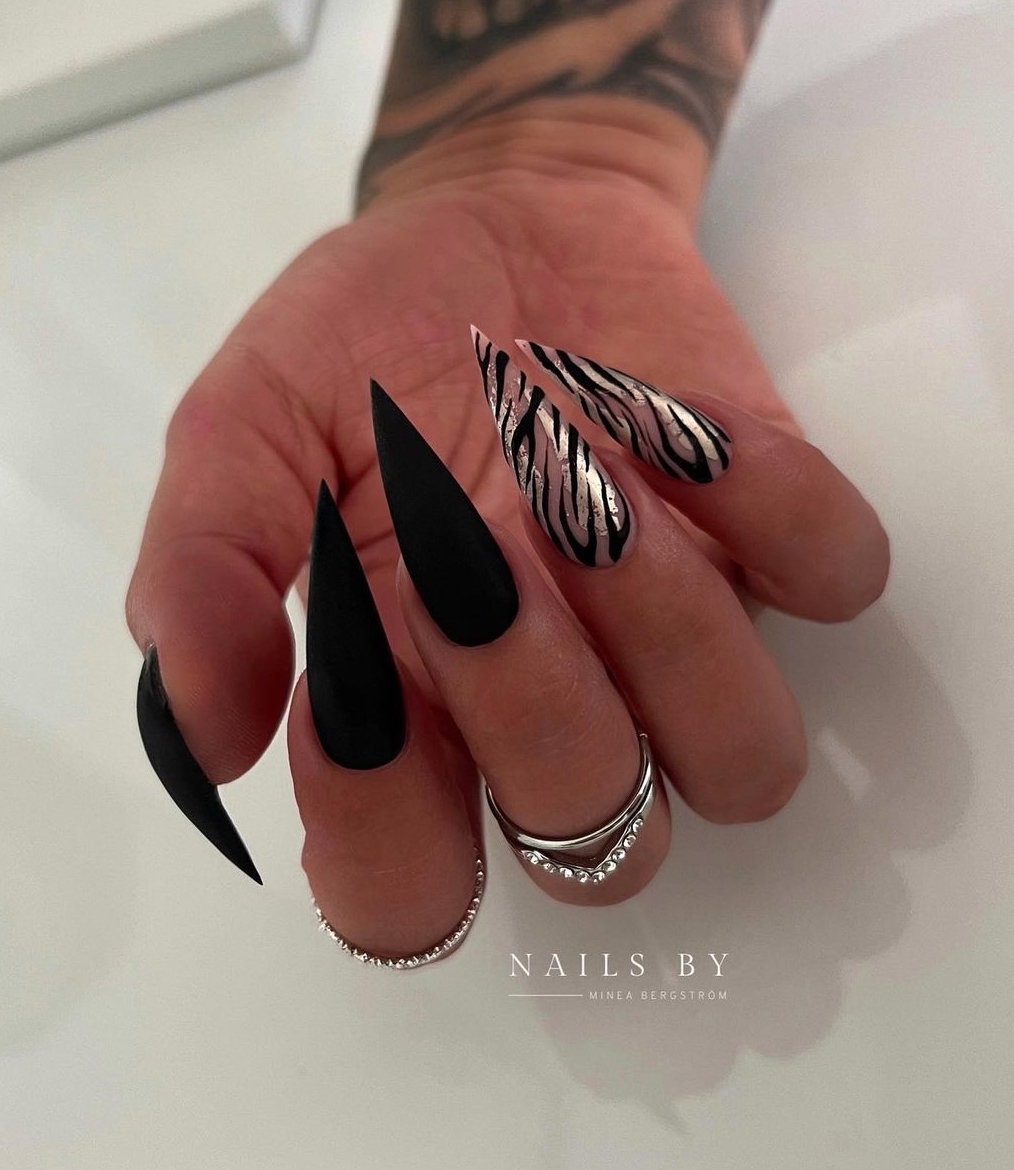 Black Matte Stiletto Nails
