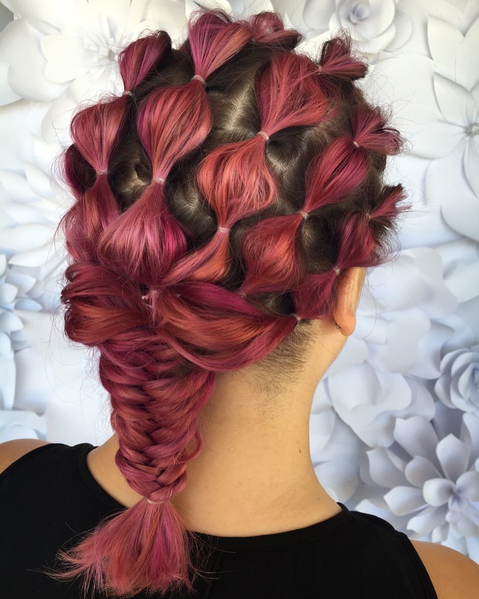 Bubble Braids on Red Dyed Hair