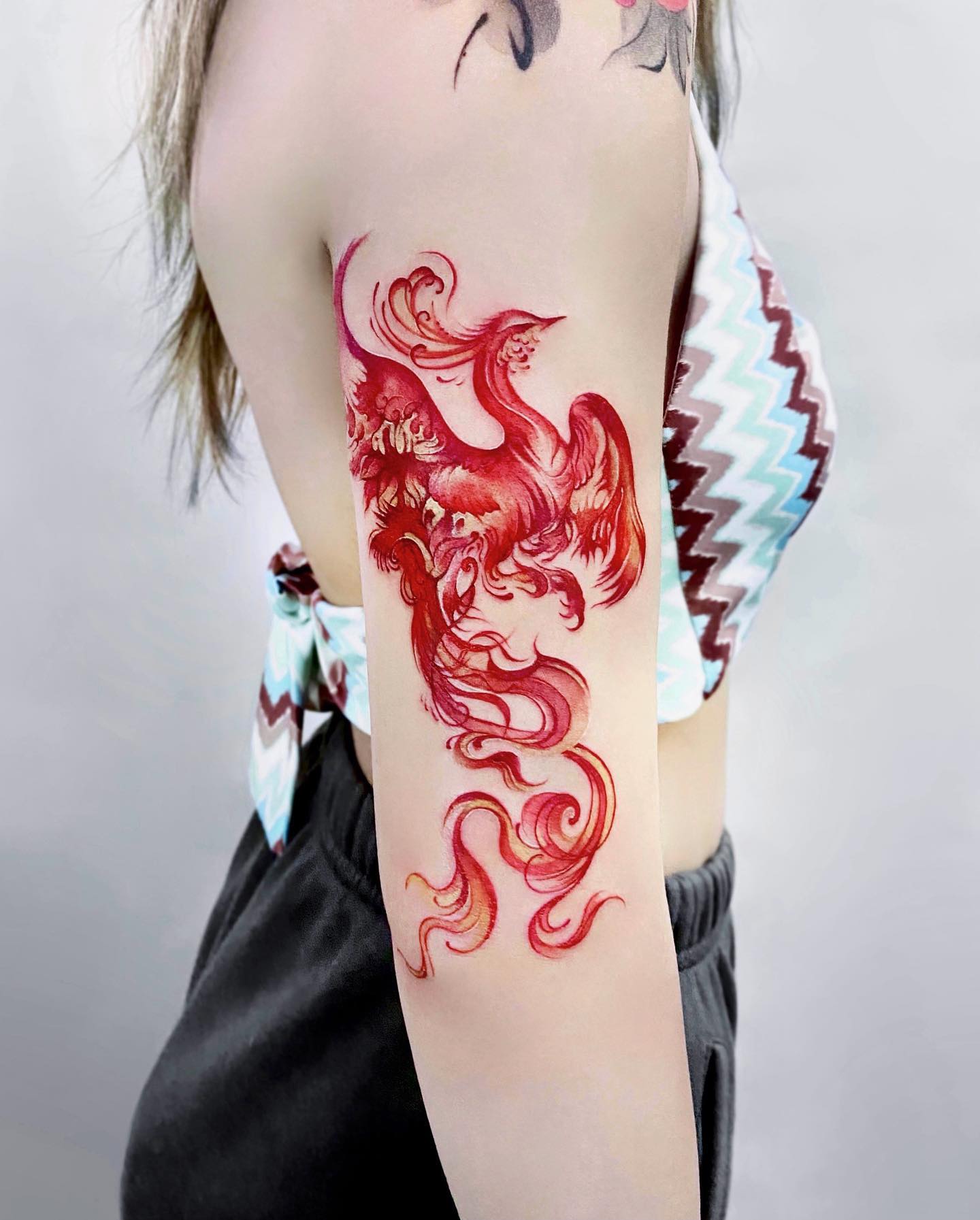 Chinese Red Phoenix Tattoo on Arm