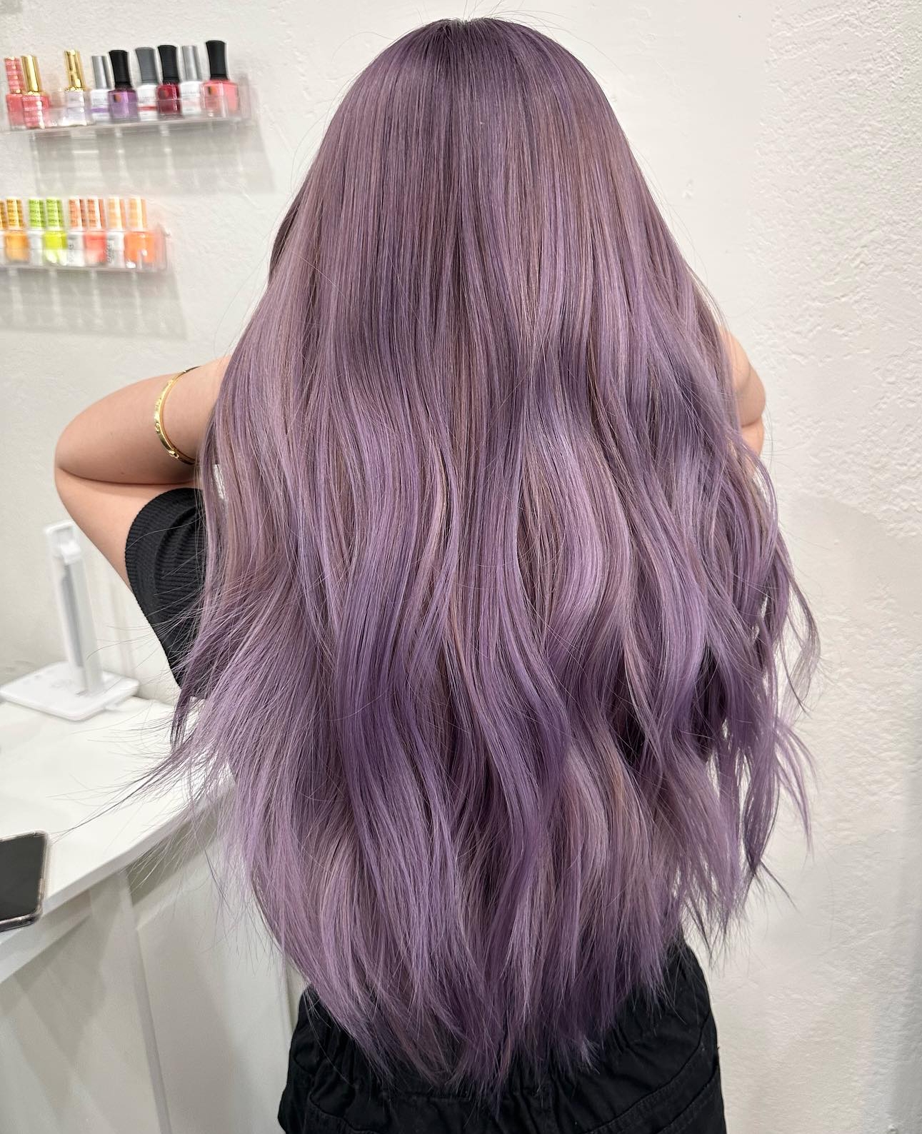 Dusty Lavender Color on Long Straight Hair