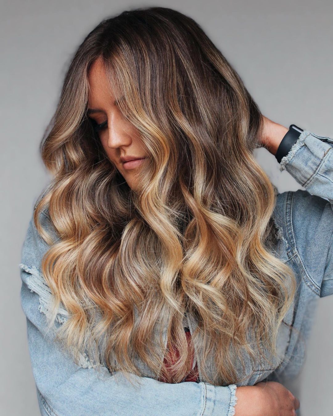 Light Caramel Balayage on Long Wavy Hair