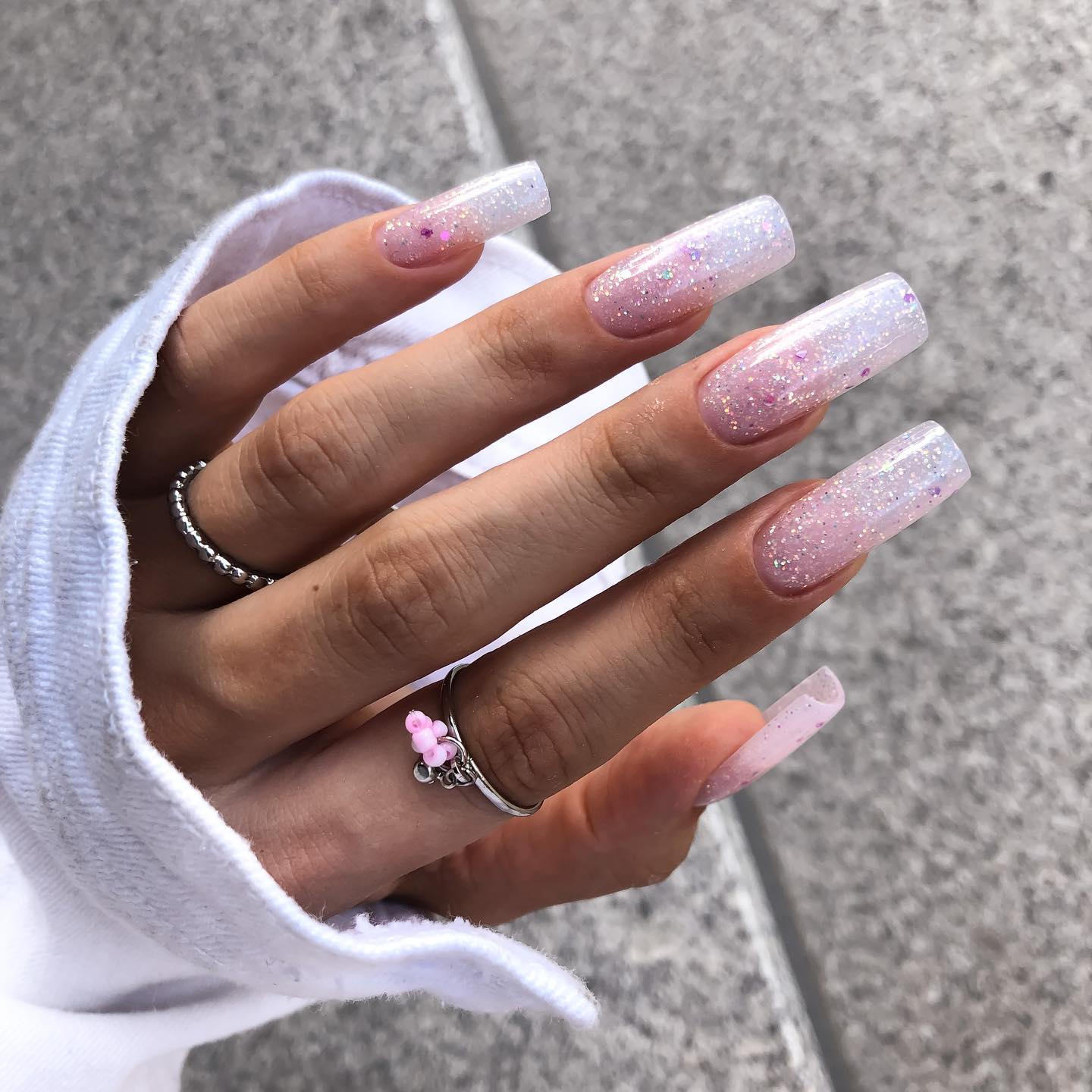 Long Square Acrylic Nails with Glitter