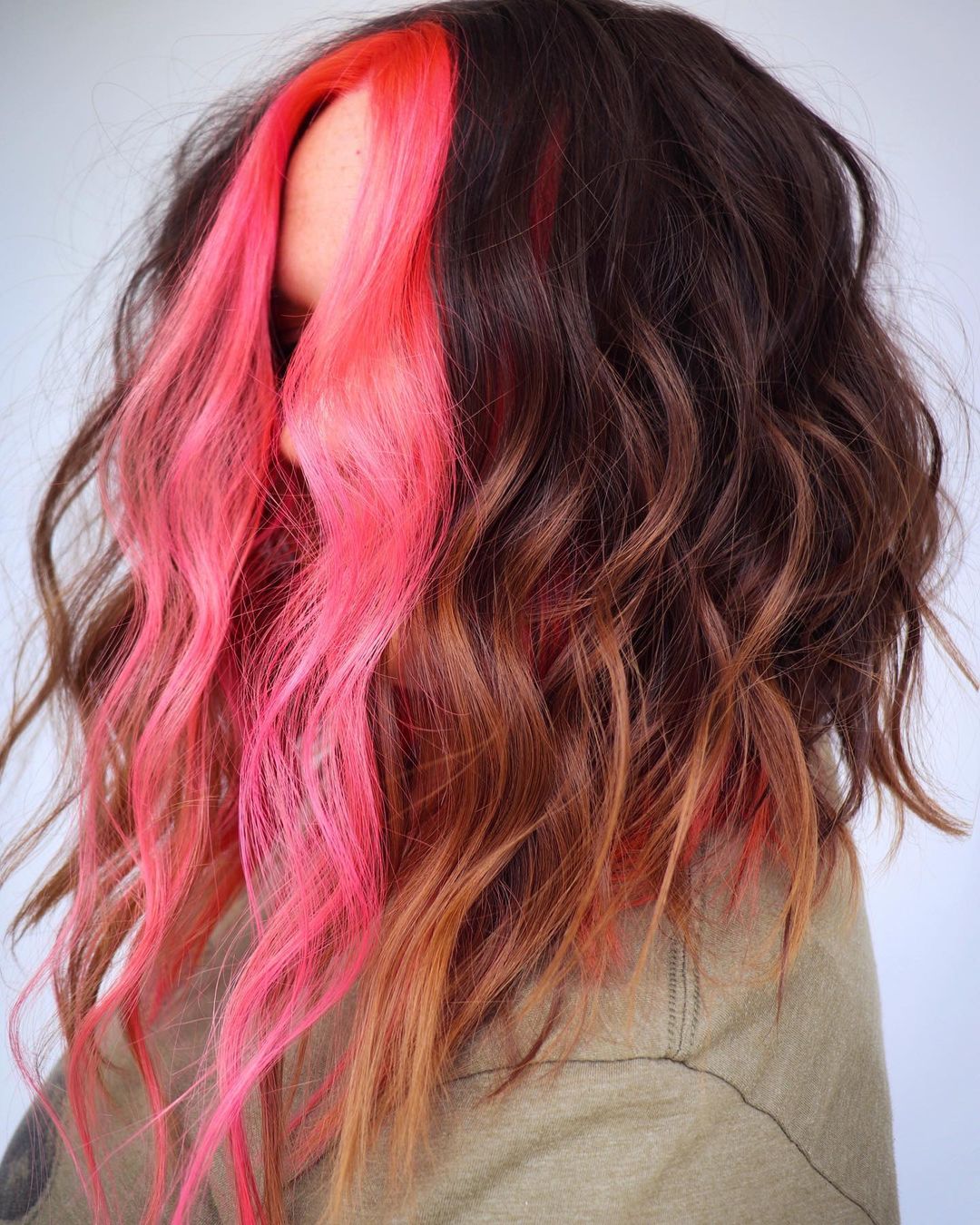 Pink Money Piece on Brown Hair