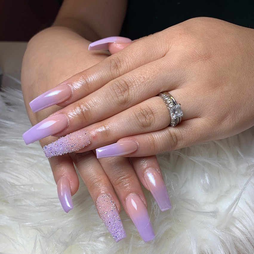 Long Square Purple Ombre Nails