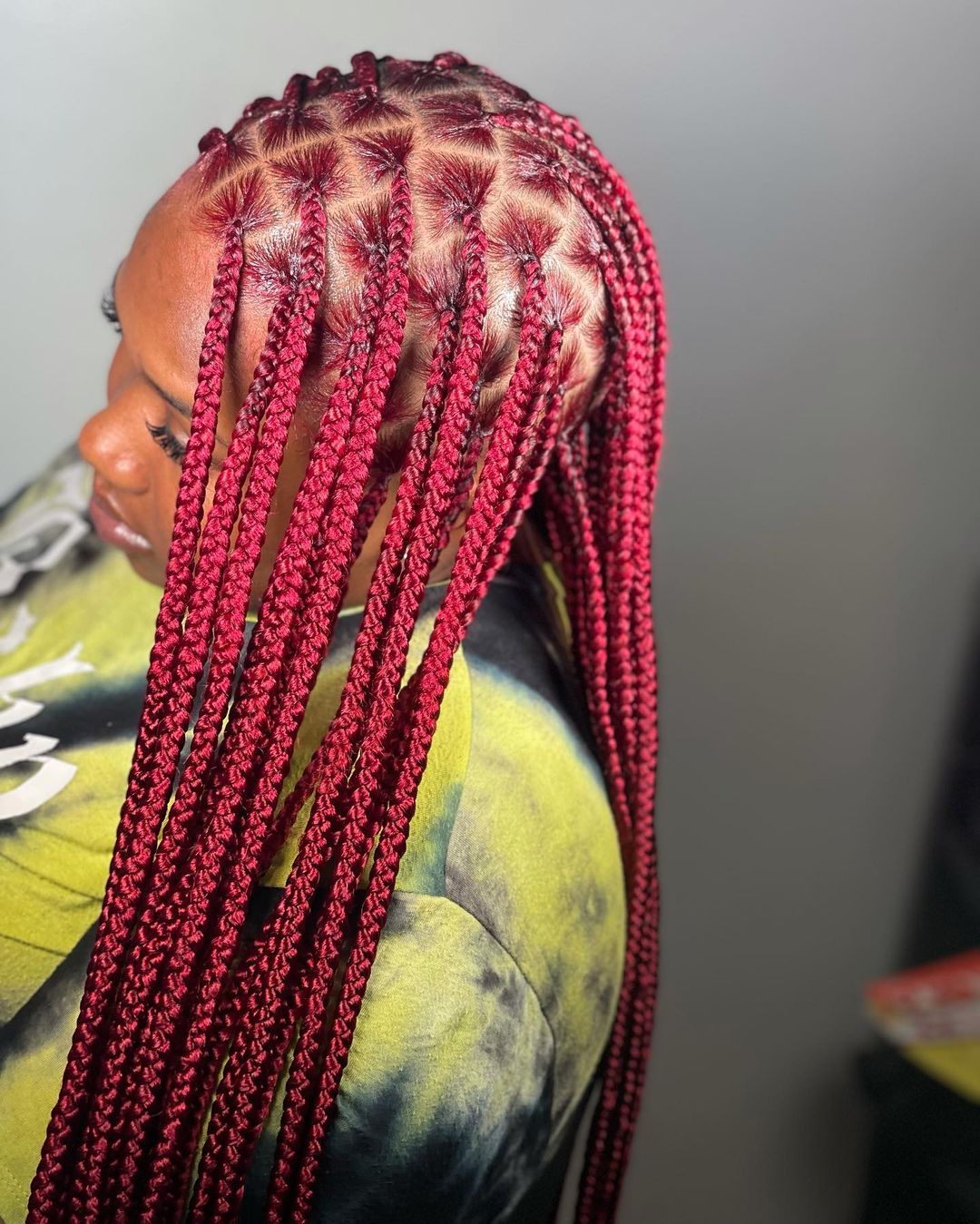 Bright Red Knotless Braids