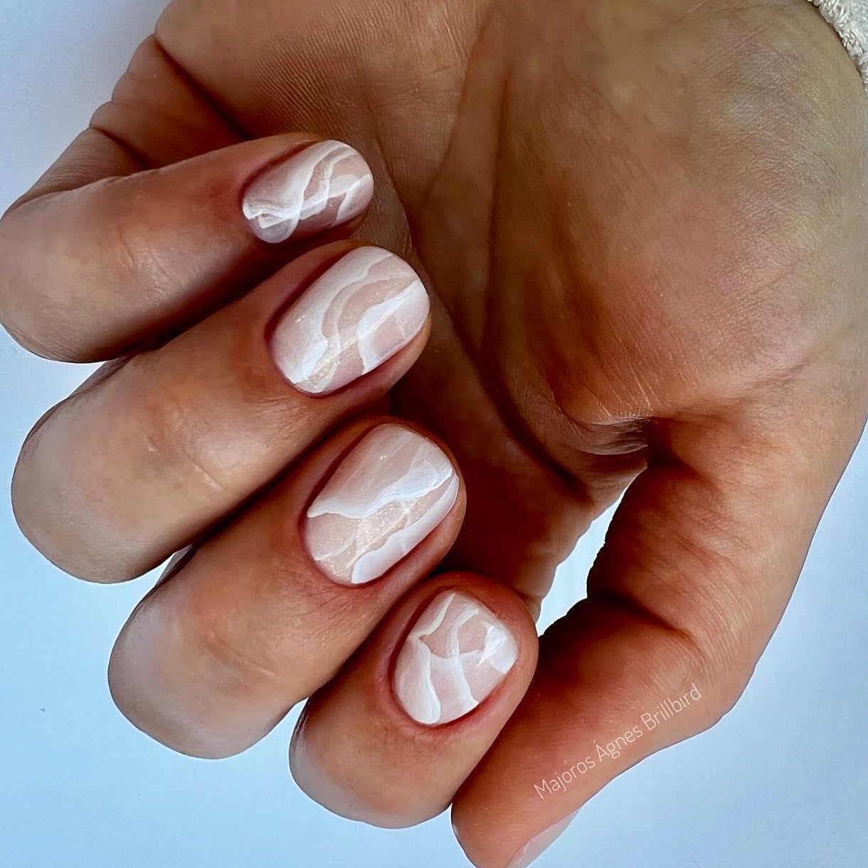 Short White Marble Nails
