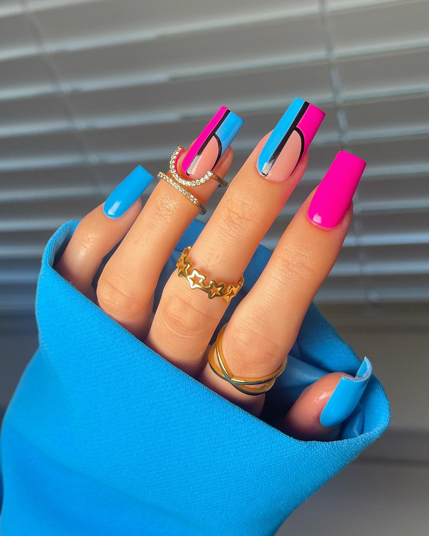 Square Pink and Blue Nail Combo