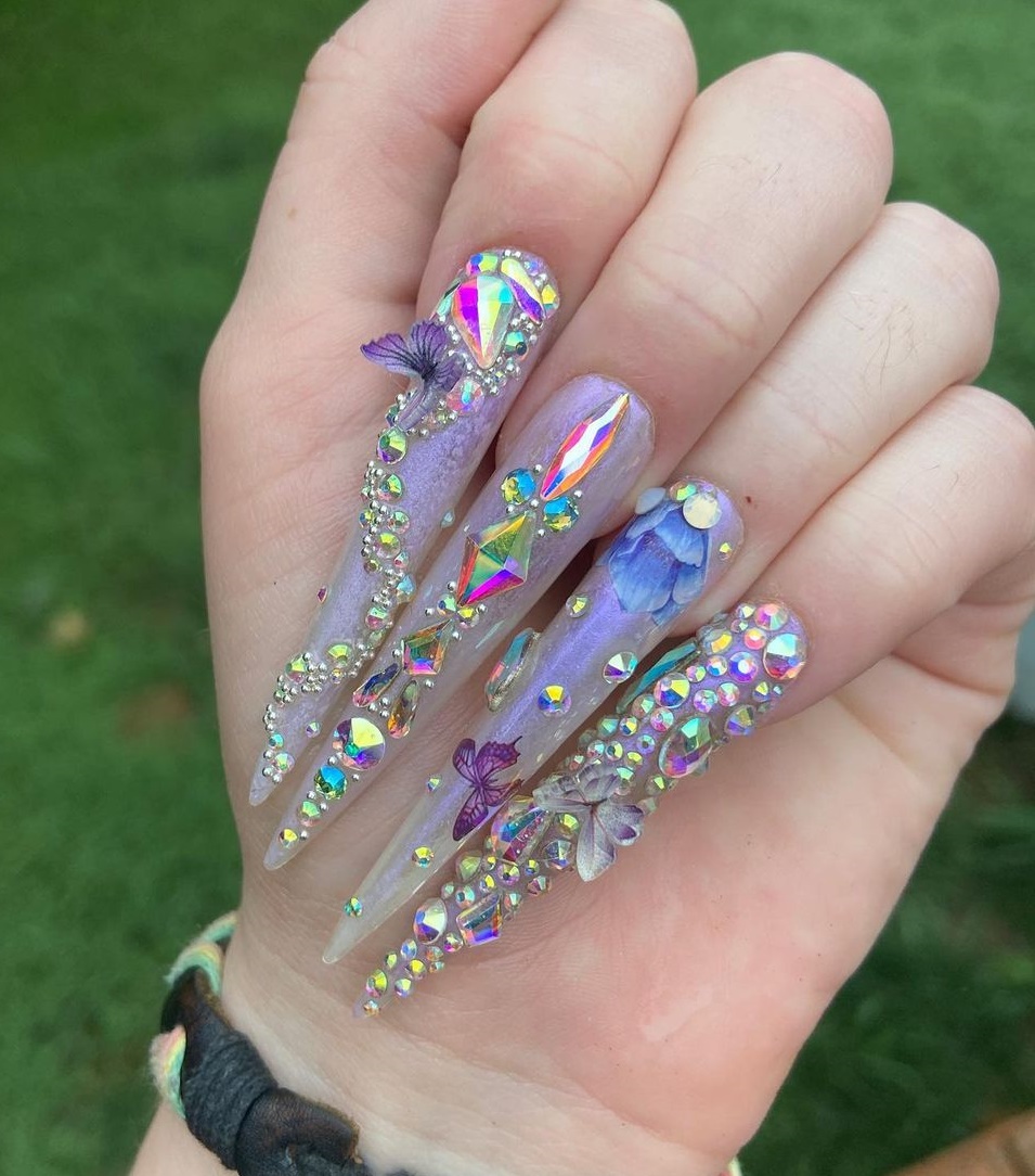 Stiletto Nails with 3D Butterflies
