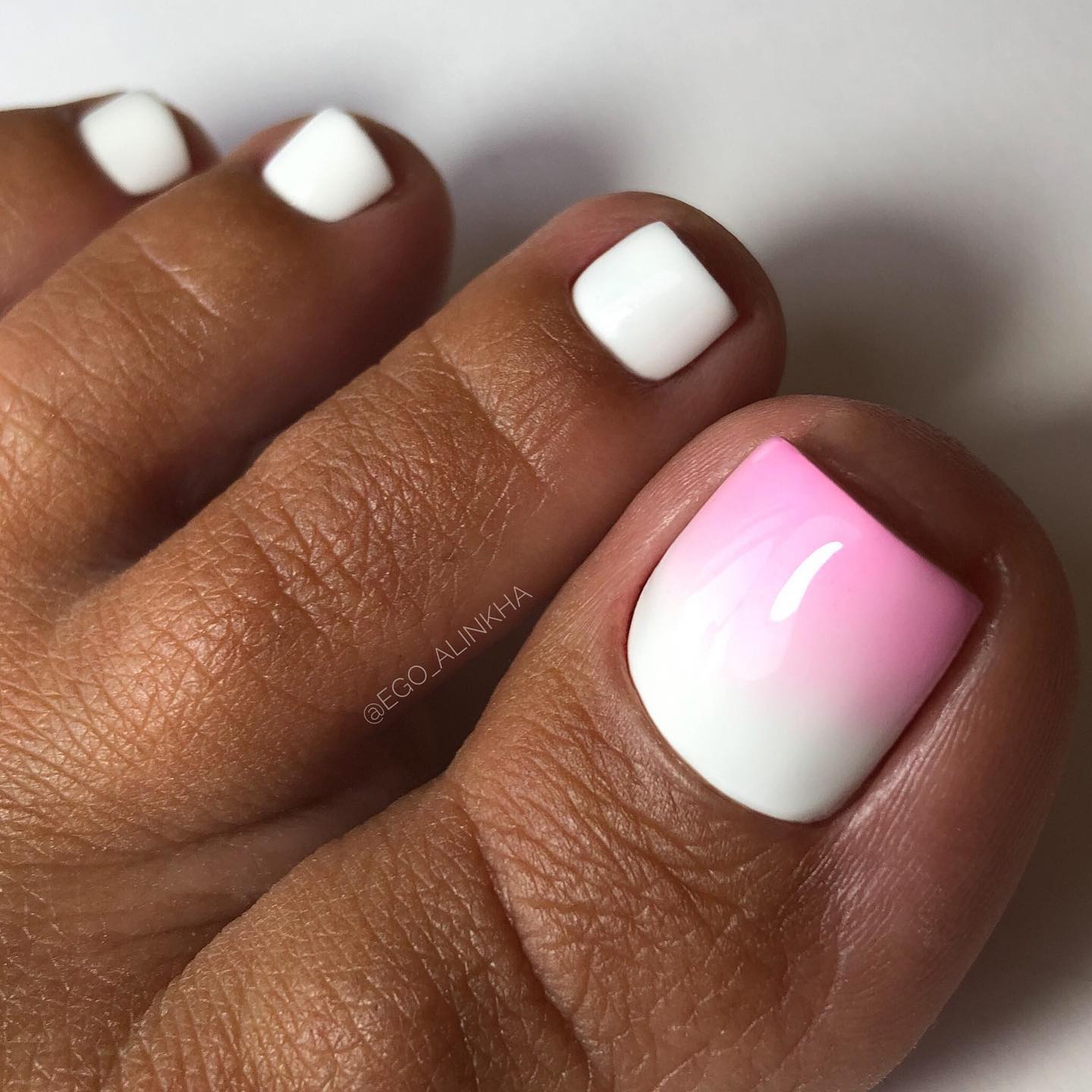 White-to-Pink Ombre Toe Nails