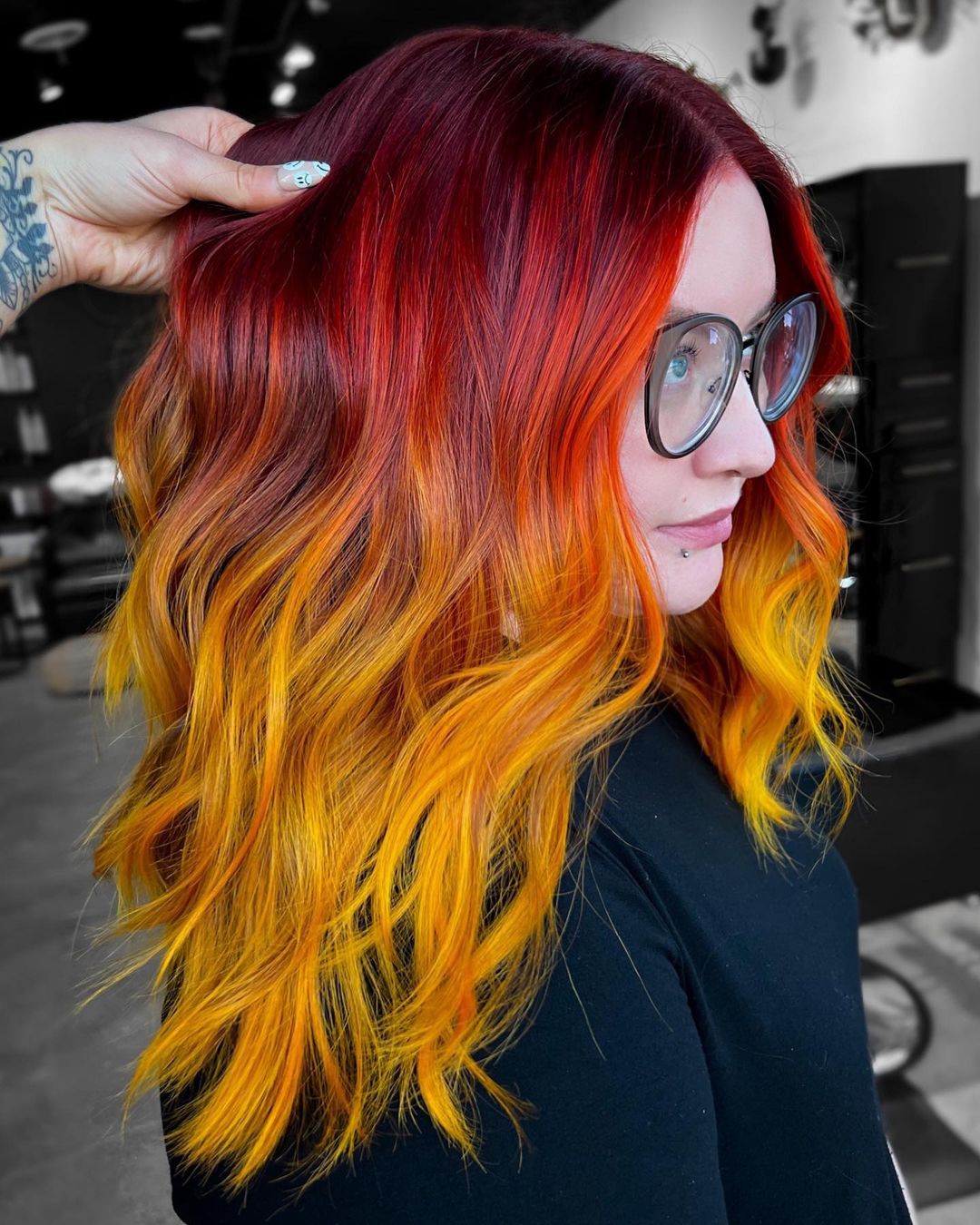 Yellow, Orange, and Red Ombre Hair