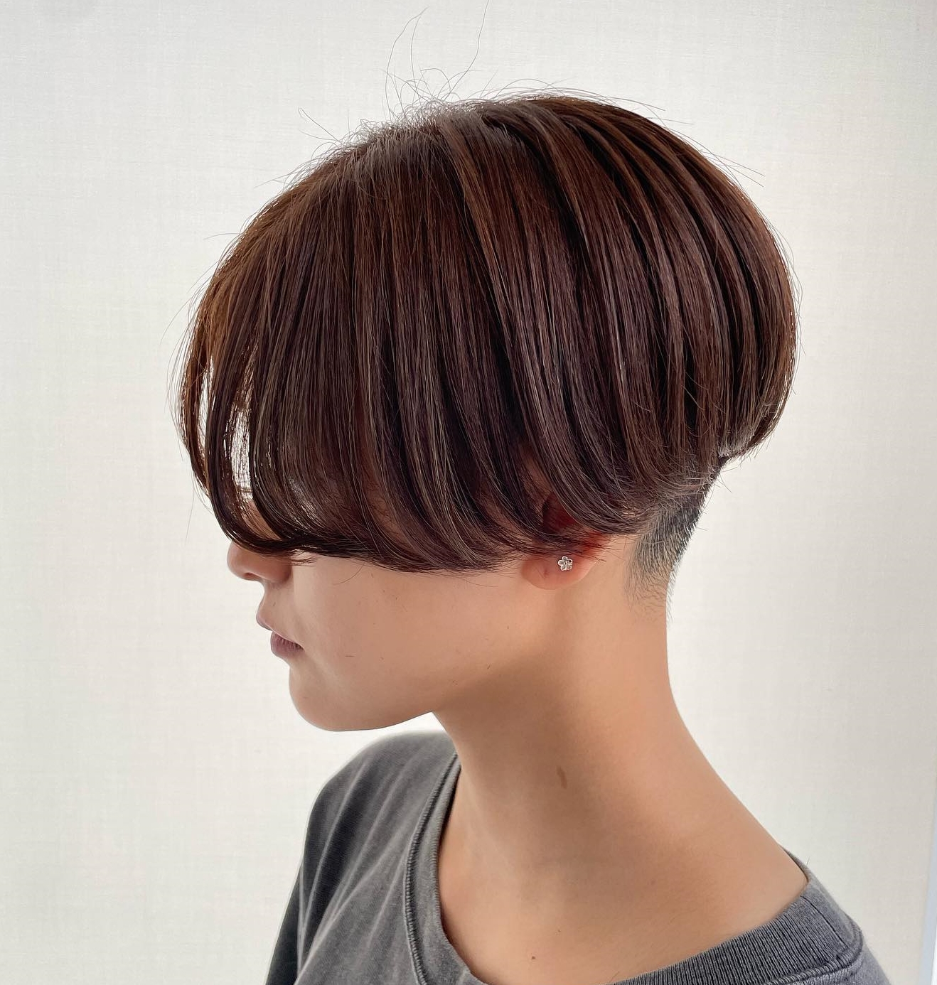 Bowl Undercut Brown Hair with Long Bang