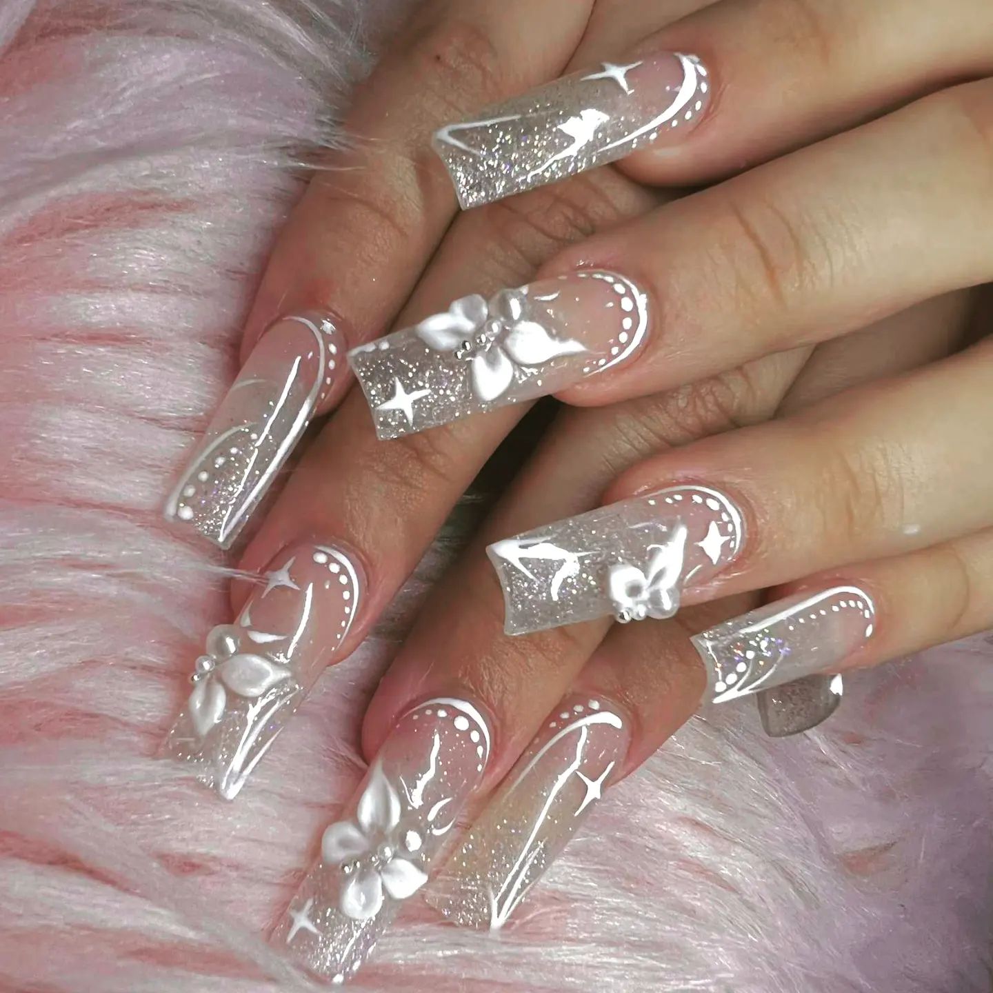 Clear Glitter Nails with Butterfly Design
