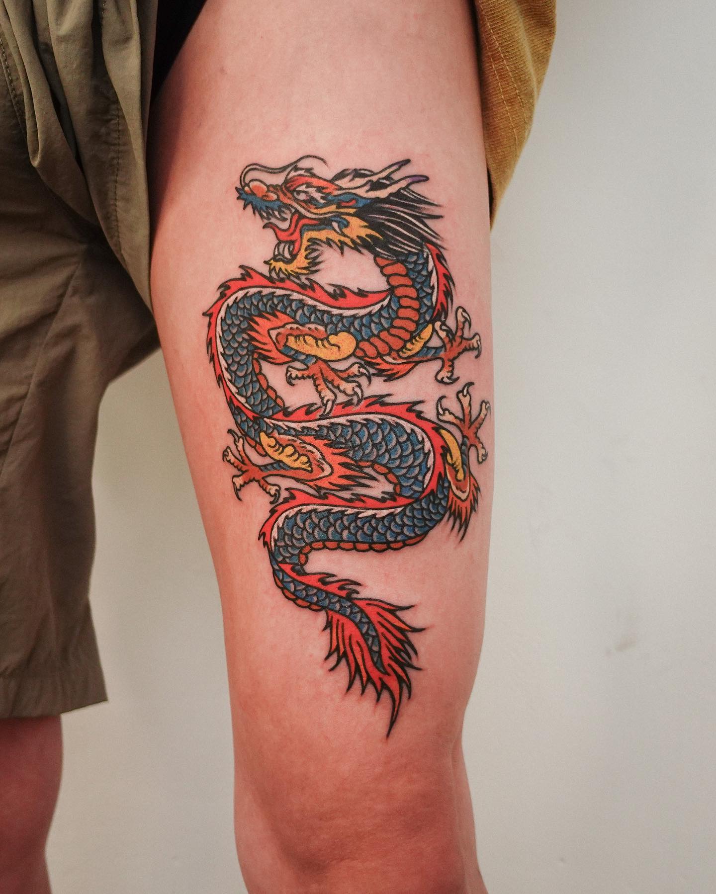 Colorful Dragon Tattoo on Thigh