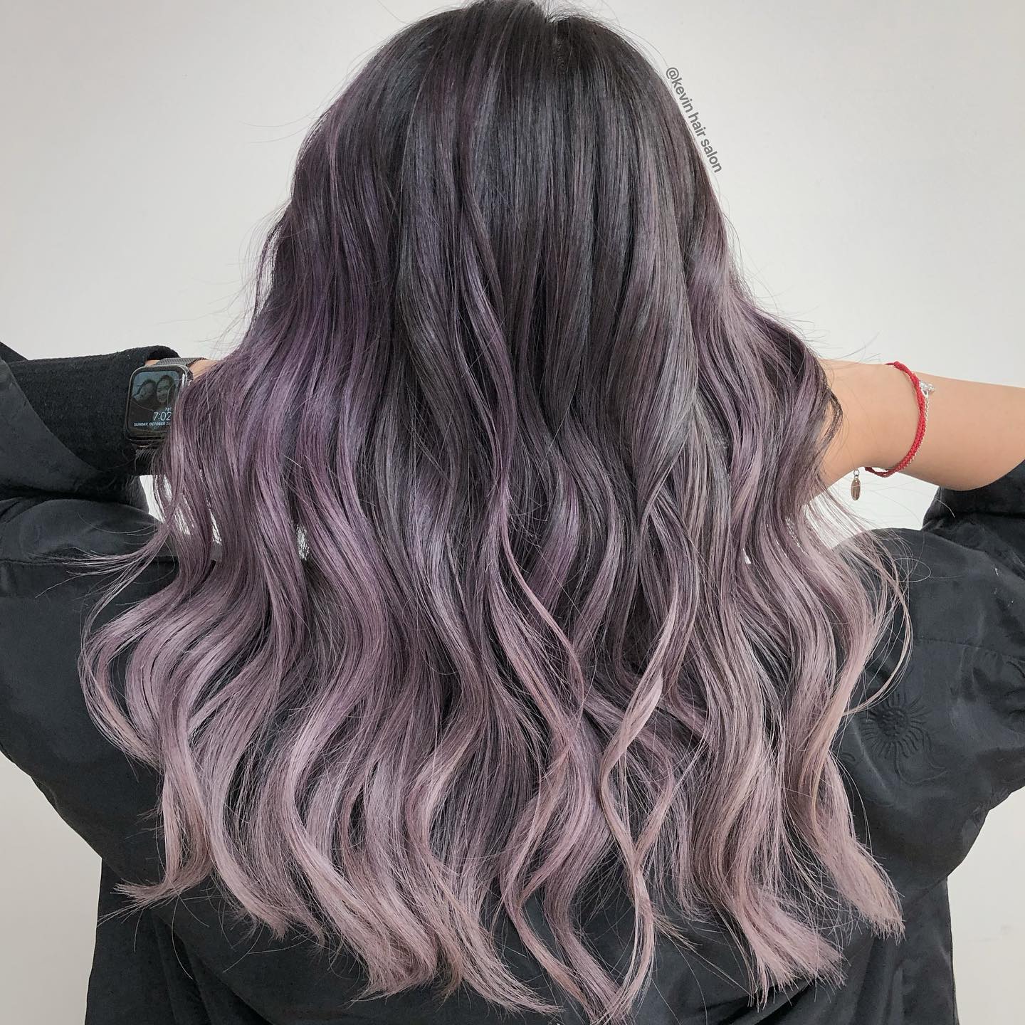 Dark Dusty Lavender Color on Wavy Hair
