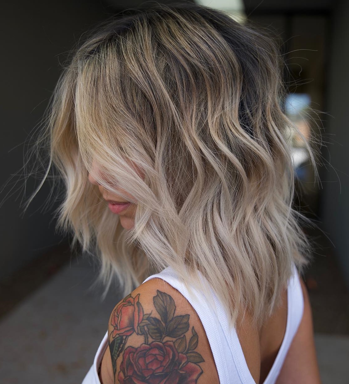 Dark Roots and Blonde Ends on Bob Cut