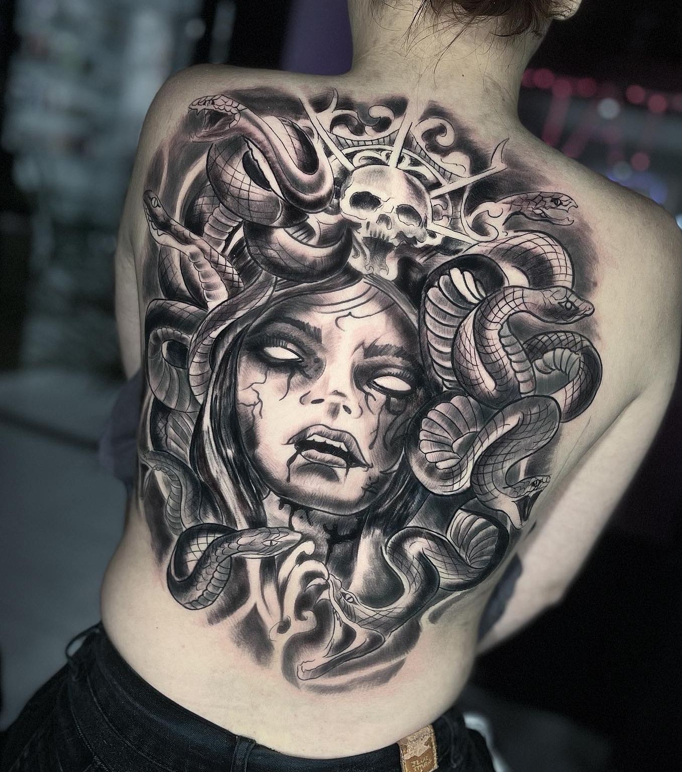 Full Back Medusa Skull Tattoo
