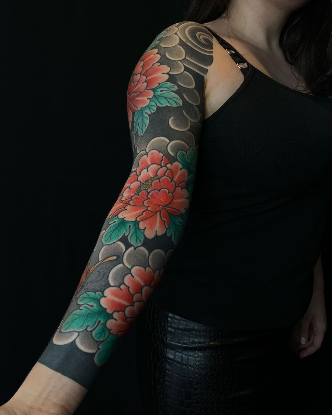 Japanese Peony Tattoo on Whole Arm