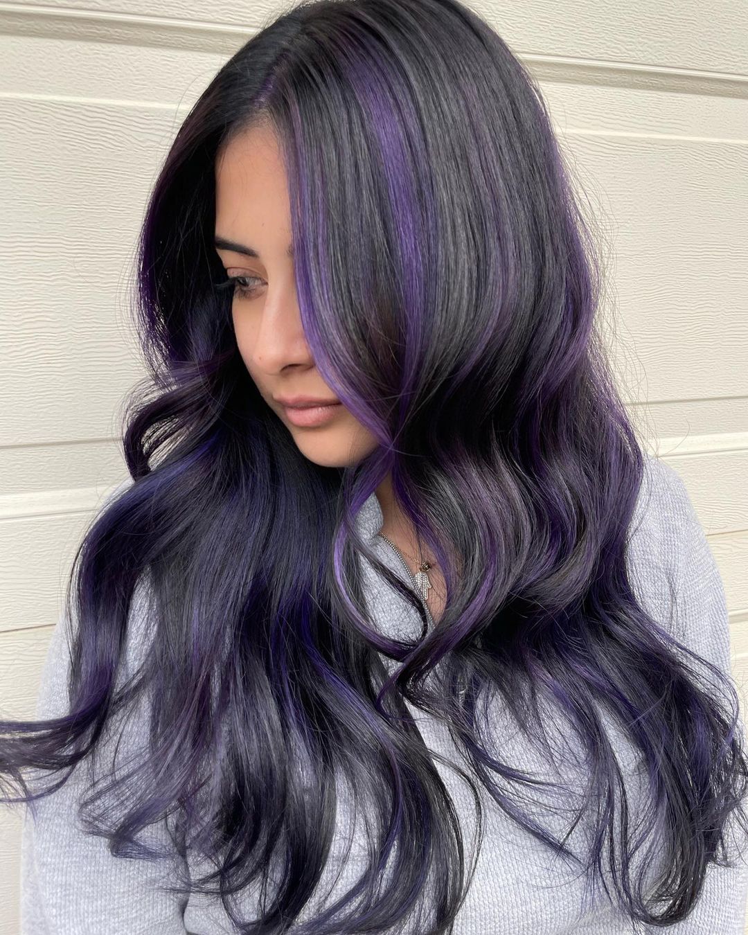 Long Black Hair with Dark Purple Highlights