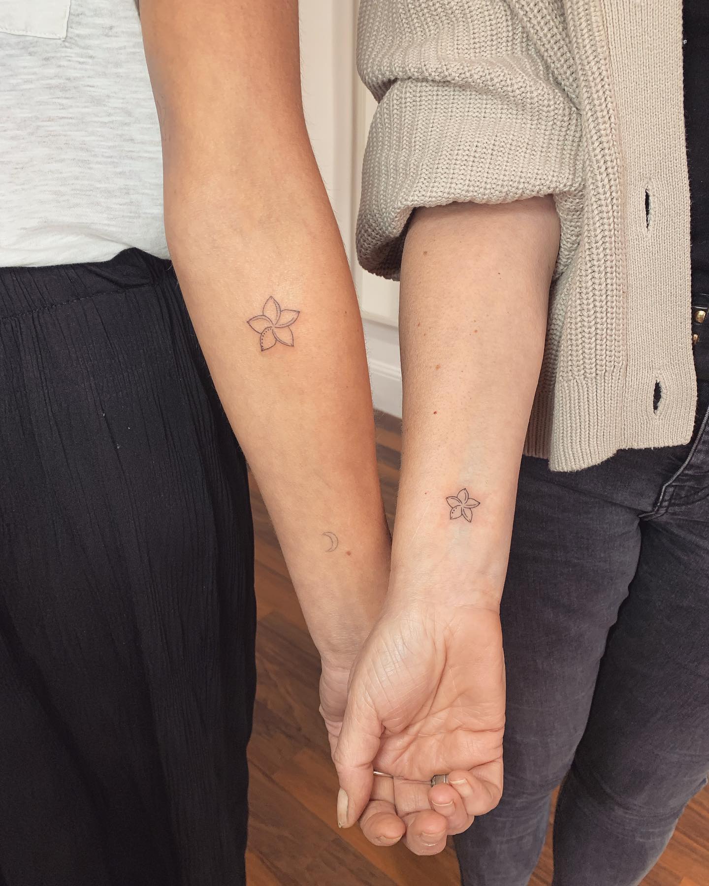 Matching Small Flower Tattoos for Mom & Daughter