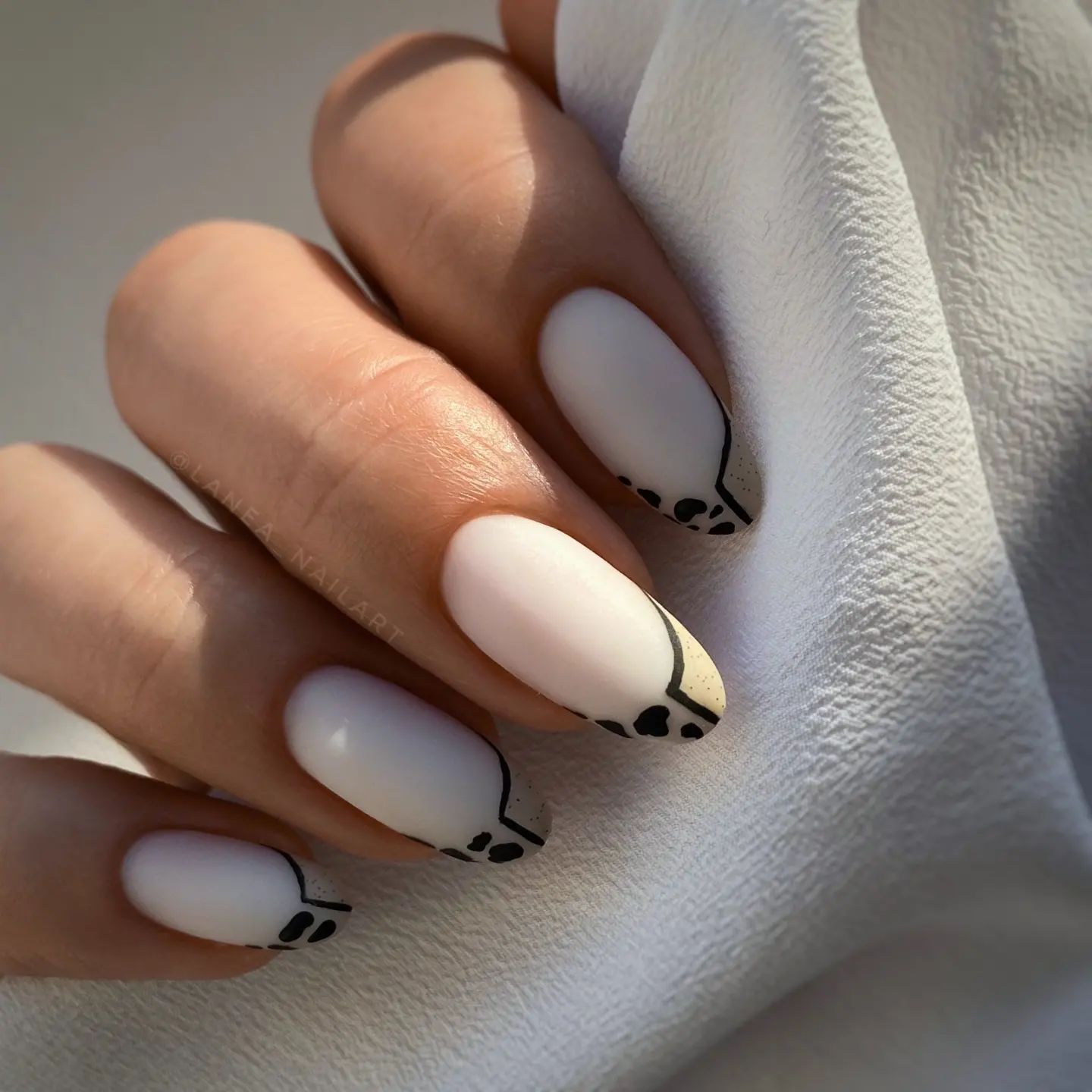 Milky White Nails with Leopard Print on Tips