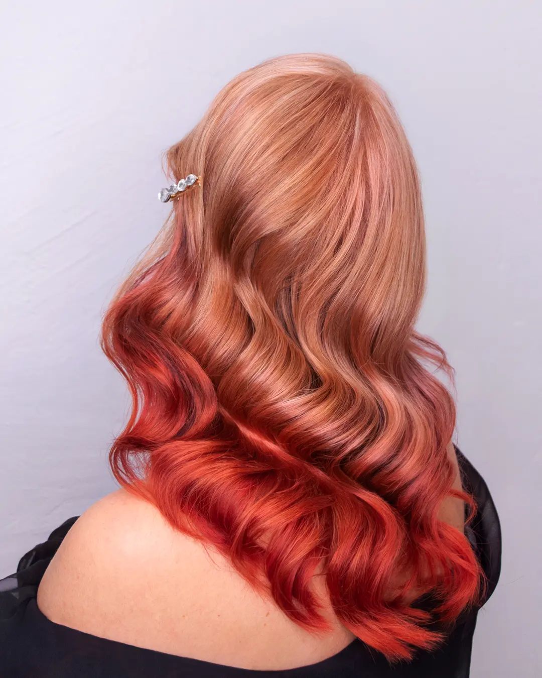 Orange to Copper Red Reverse Ombre on Long Hair