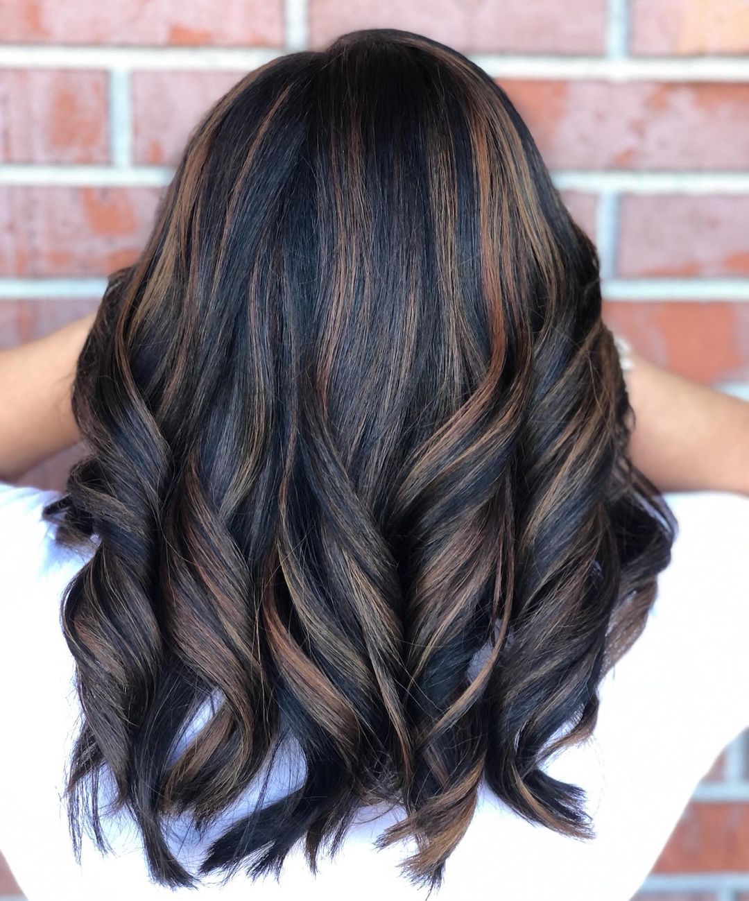 Partial Caramel Balayage on Medium Black Hair