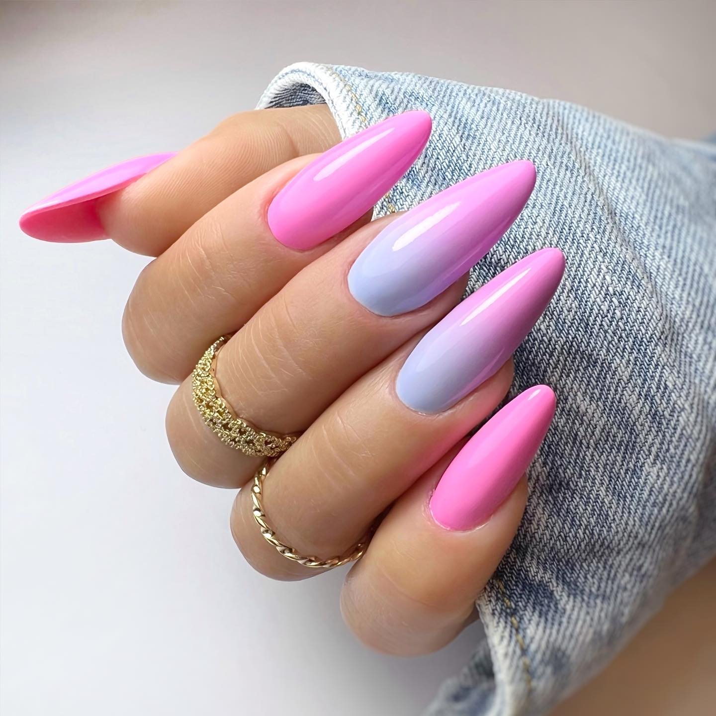 Pink and Blue Ombre Nails