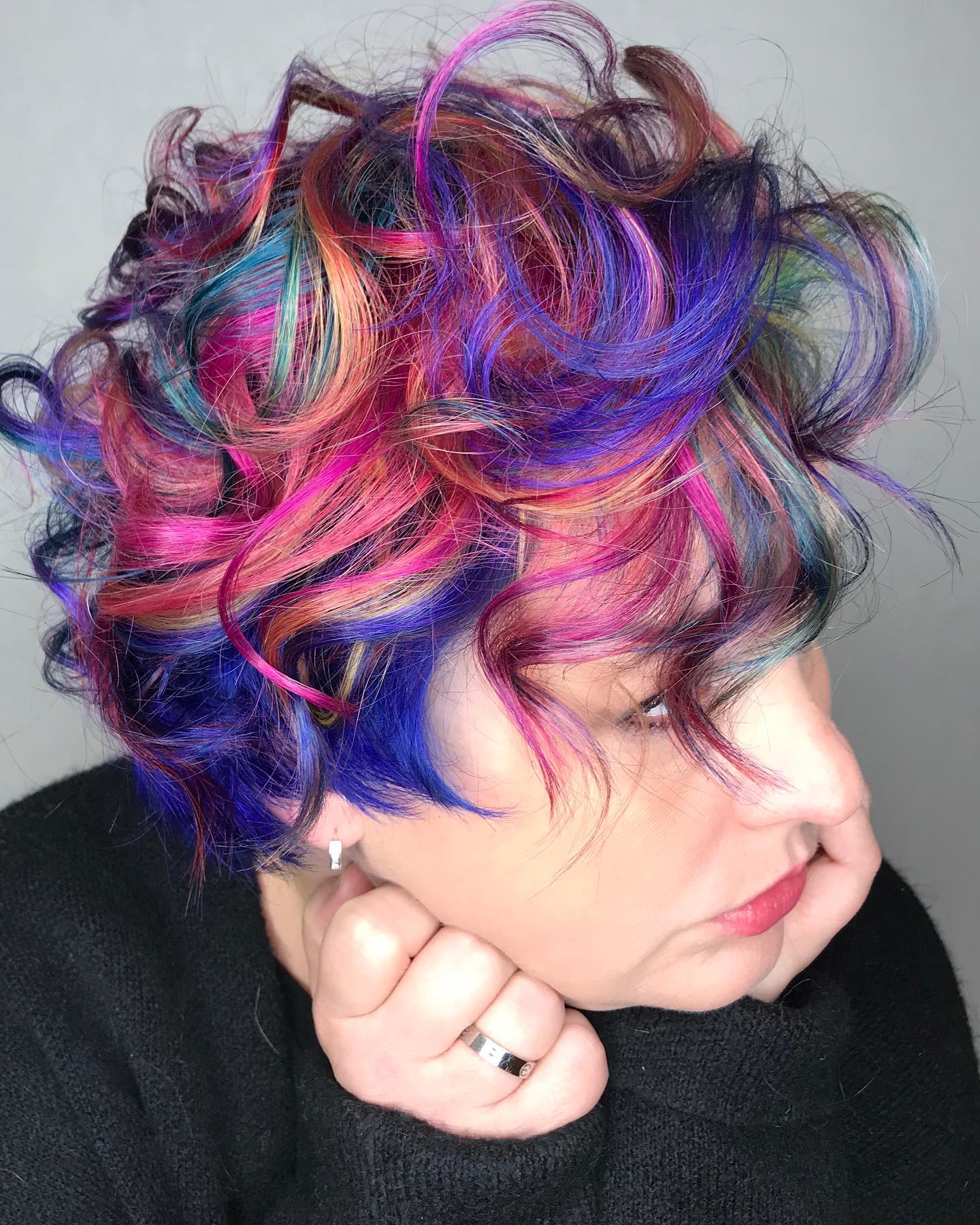 Rainbow Curly Pixie Hairstyle