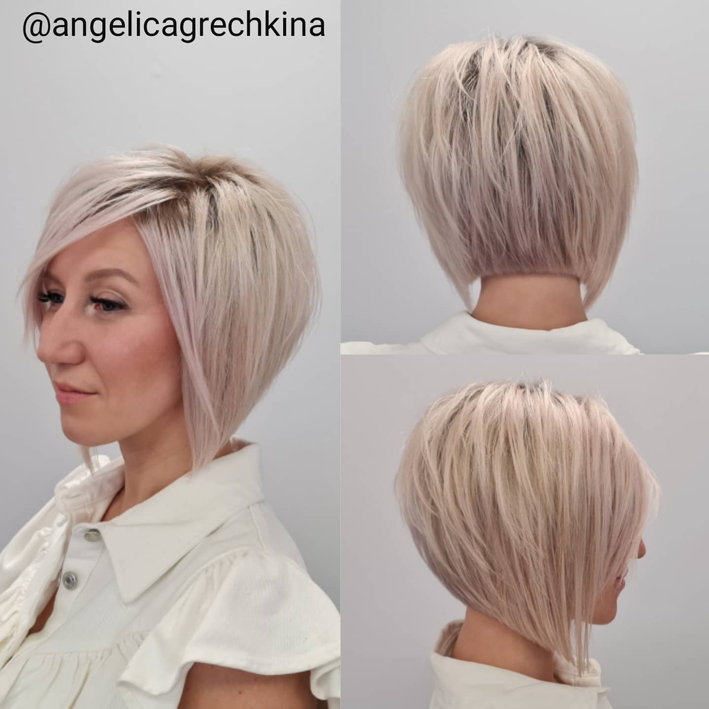 Short Inverted Bob Cut on Blonde Hair