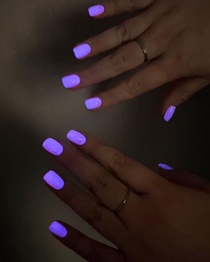 Short Purple Glow in the Dark Nails